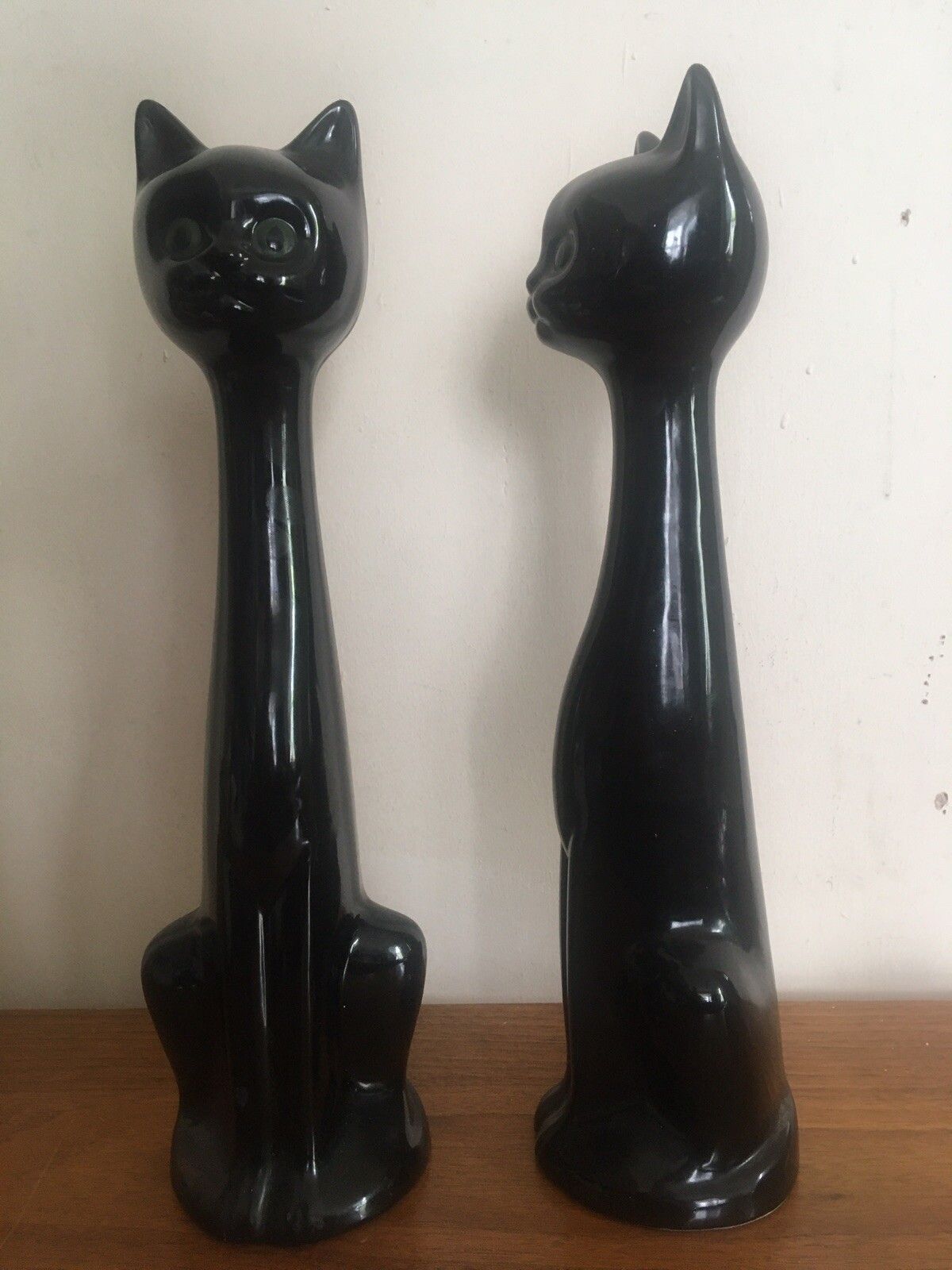 52.0 Large Pair Iconic Vintage Atomic Cats Ceramic Mid Century Pottery Long Neck 60s photo