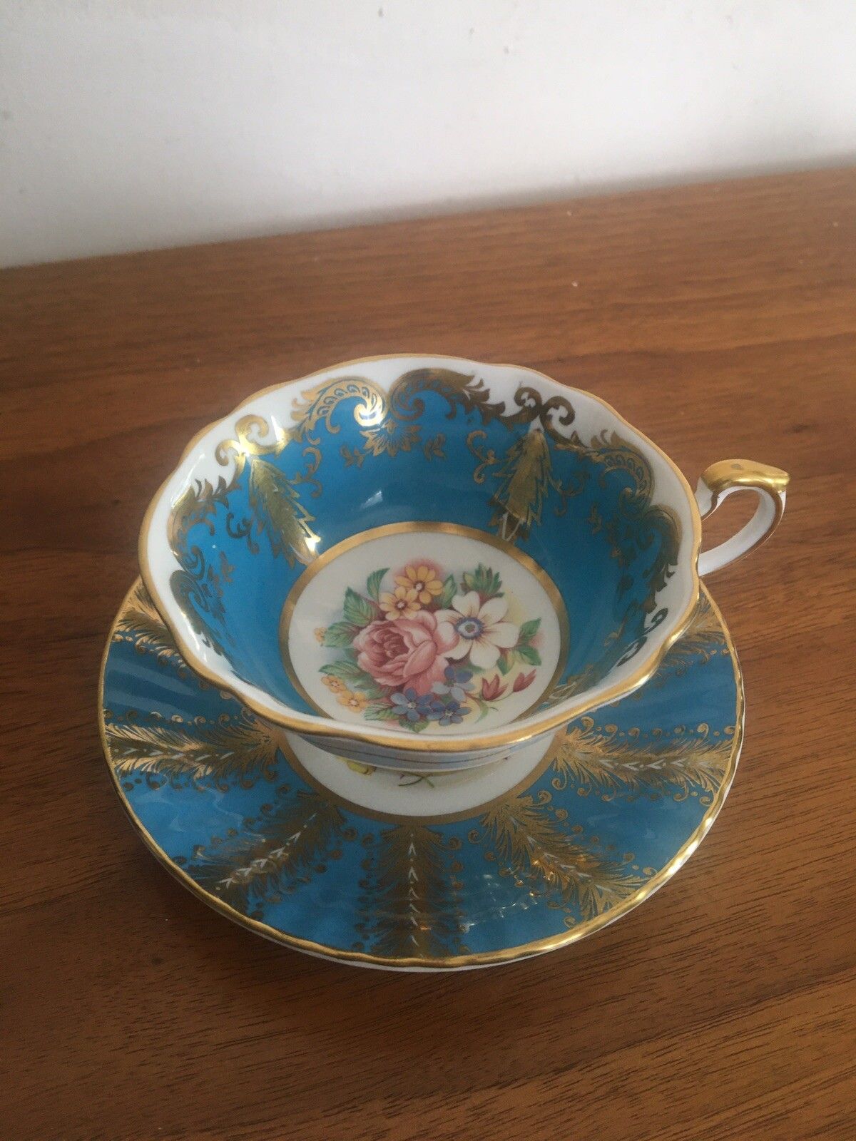 Paragon Cup & Saucer Kingston Pale Blue By Appt. To Her Majesty The Queen Floral