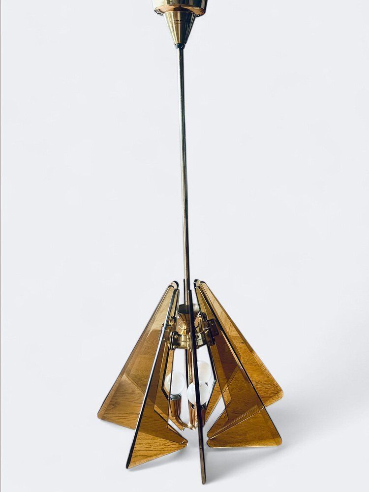 Tinted Glass And Brass Hanging Lamp By Gino Paroldo For Fontana Arte, 1950s photo furniture