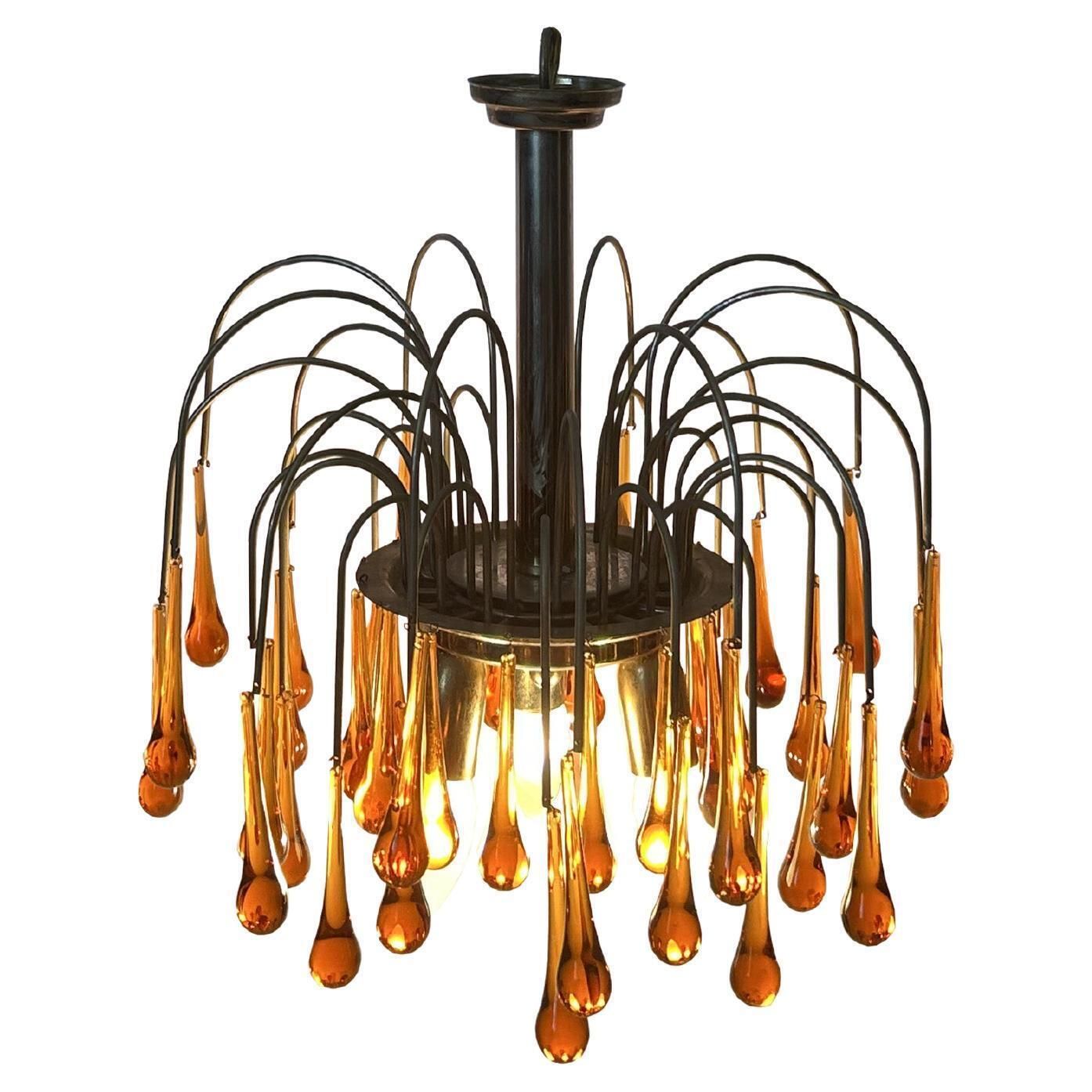 Golden Sunset, Magnificent Murano Chandelier, 1980's