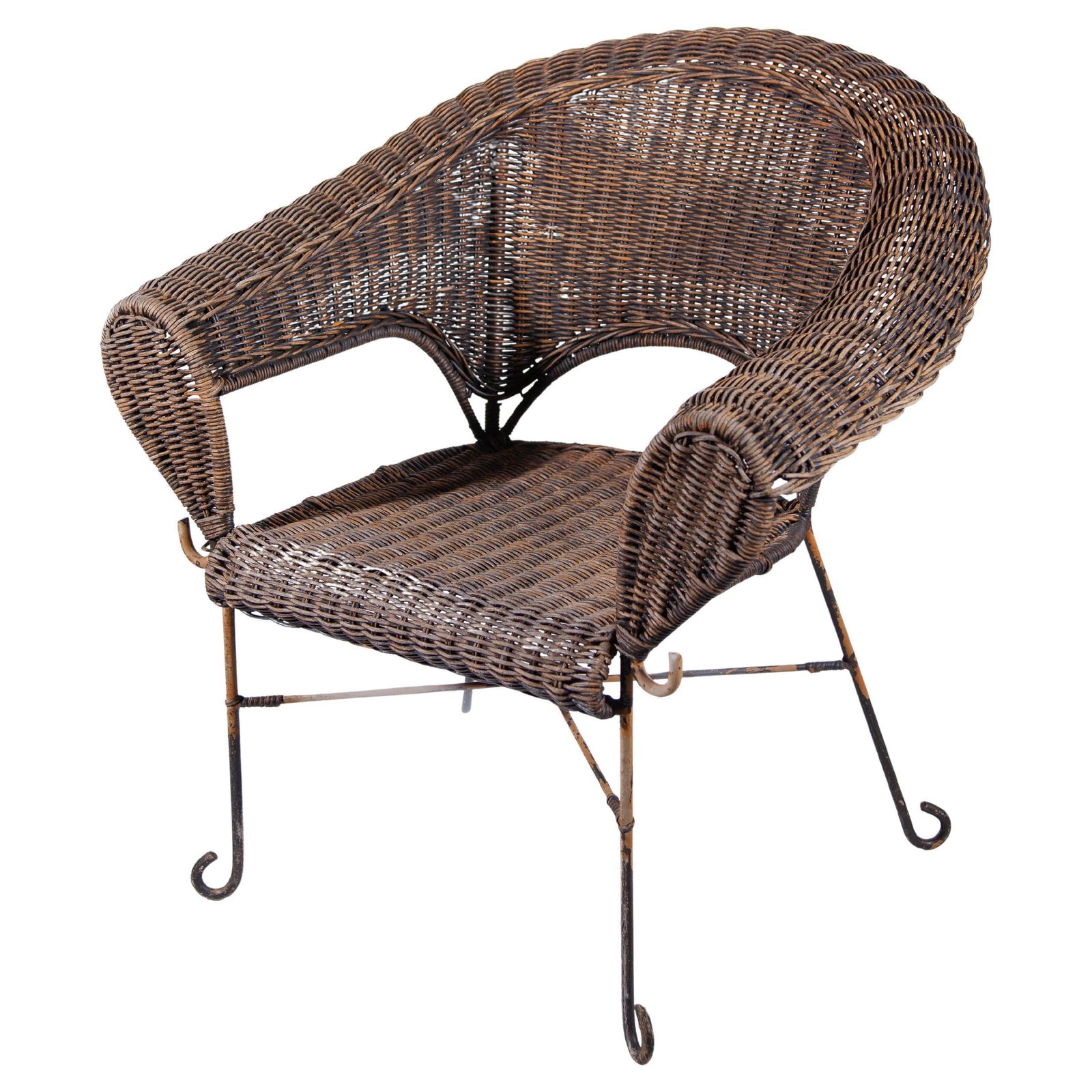 1970s Wrought Iron Wicker Chair
