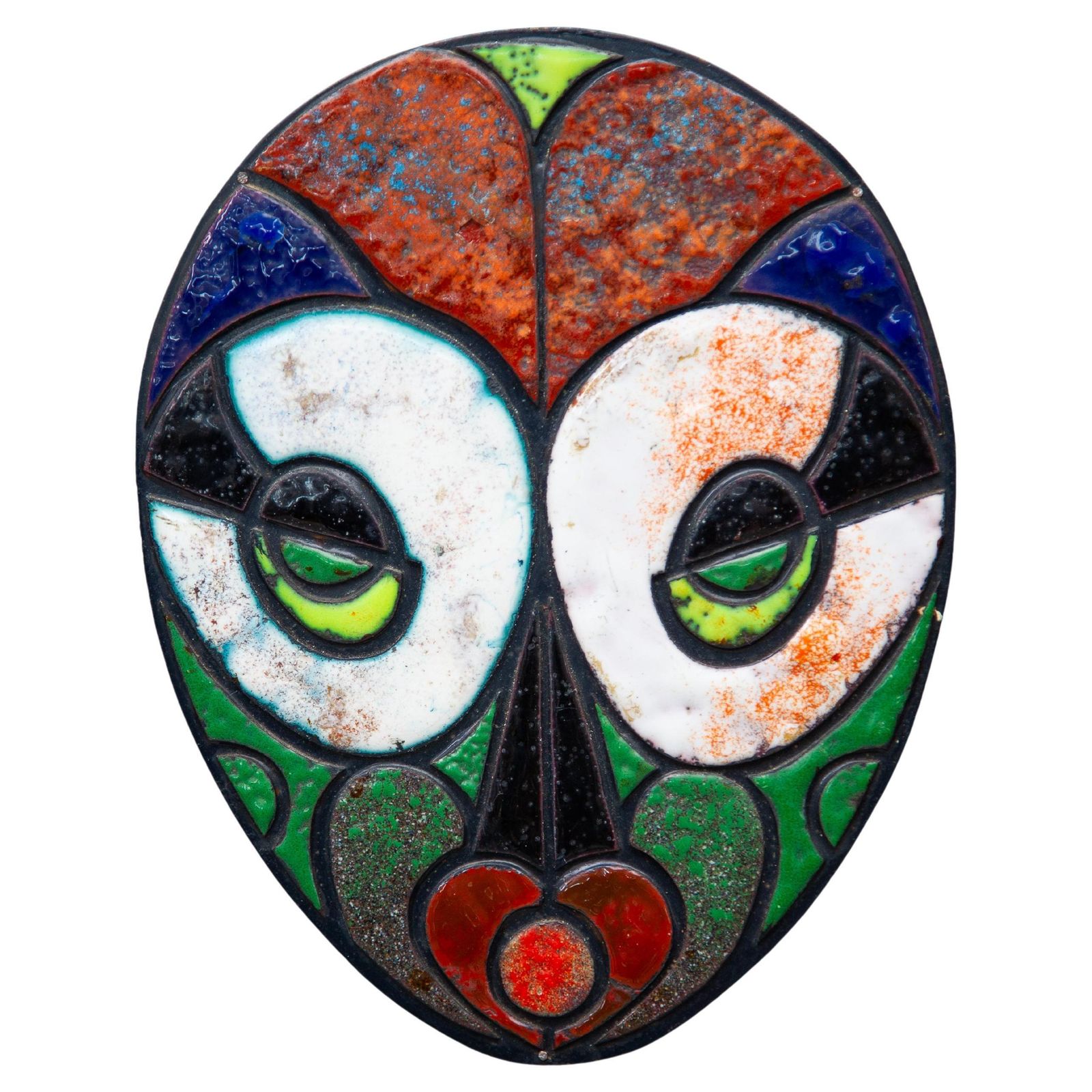 Wall Mounted Ceramic Five Tiles With Tribal Art Masks Designed By Roland Zobel