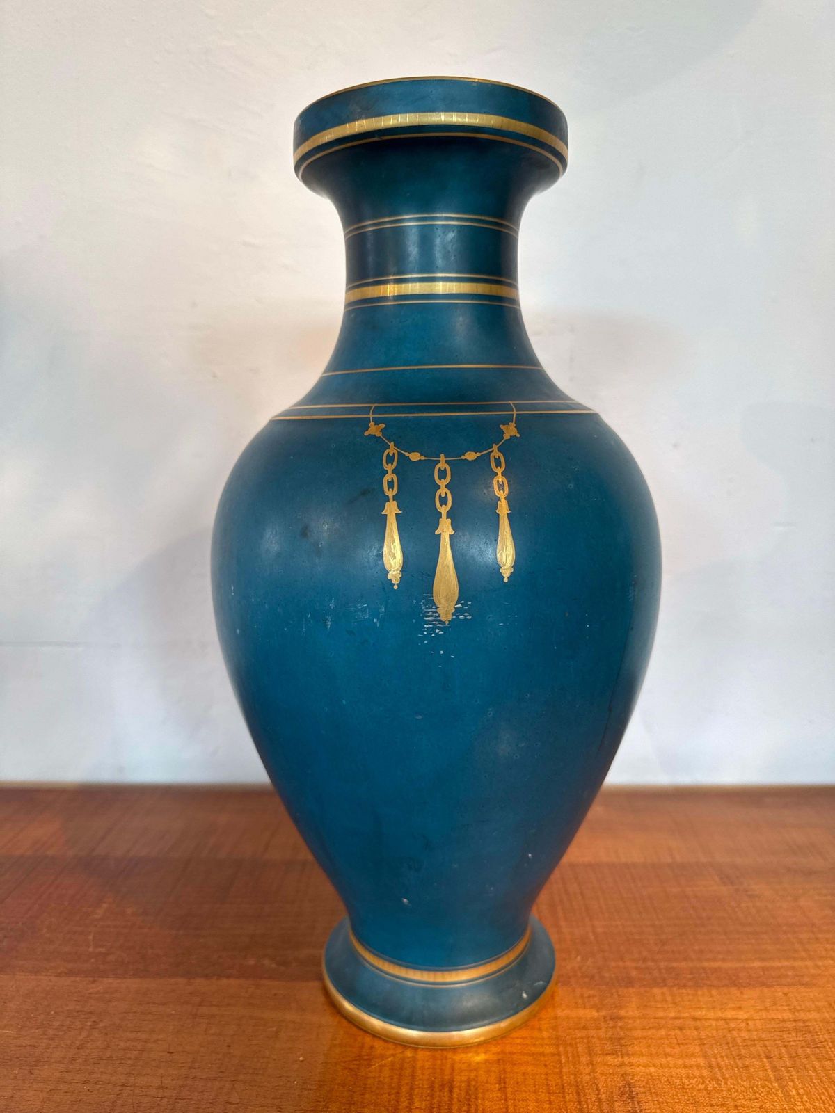 Antique Neoclassical Blue, Gilt Porcelain De Sèvres Vase, France photo for sale