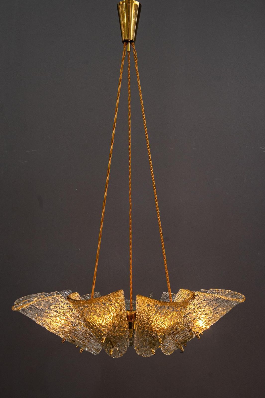 photo vintage Big Chandelier By J.T. Kalmar With Structure Glass Around 1950s