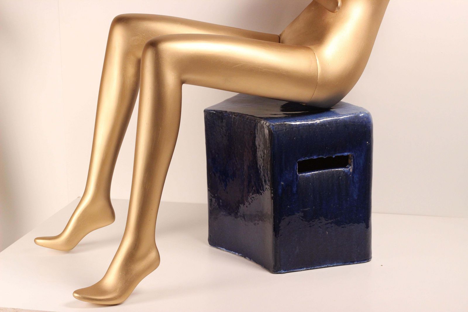 Set Of 4 Modular Blue Glazed Ceramic Garden Stools By Habitat/Conran Uk 1996 photo for sale