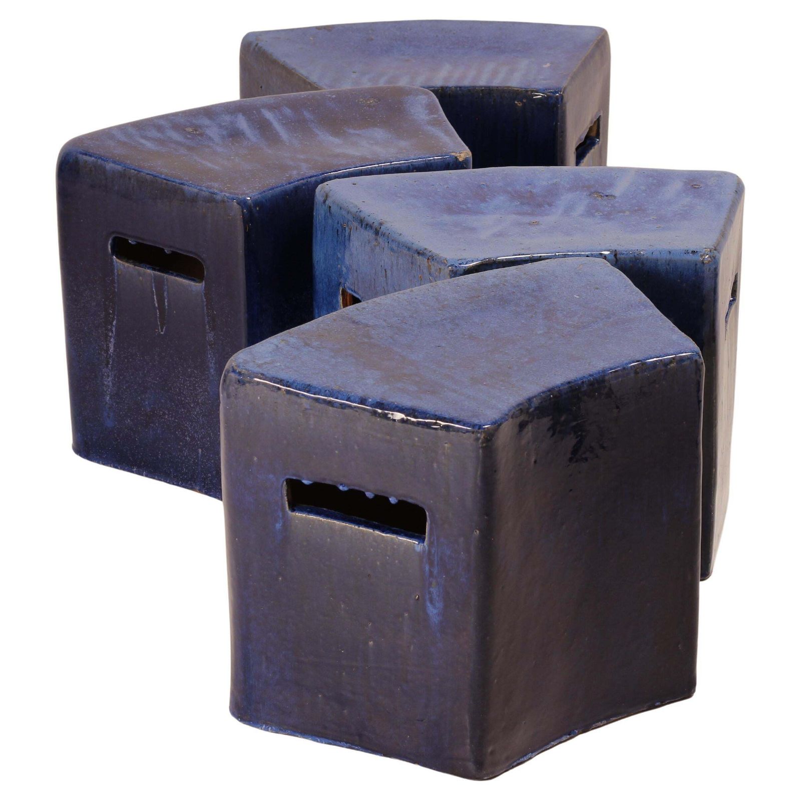 1800.0 Set Of 4 Modular Blue Glazed Ceramic Garden Stools By Habitat/Conran Uk 1996 photo