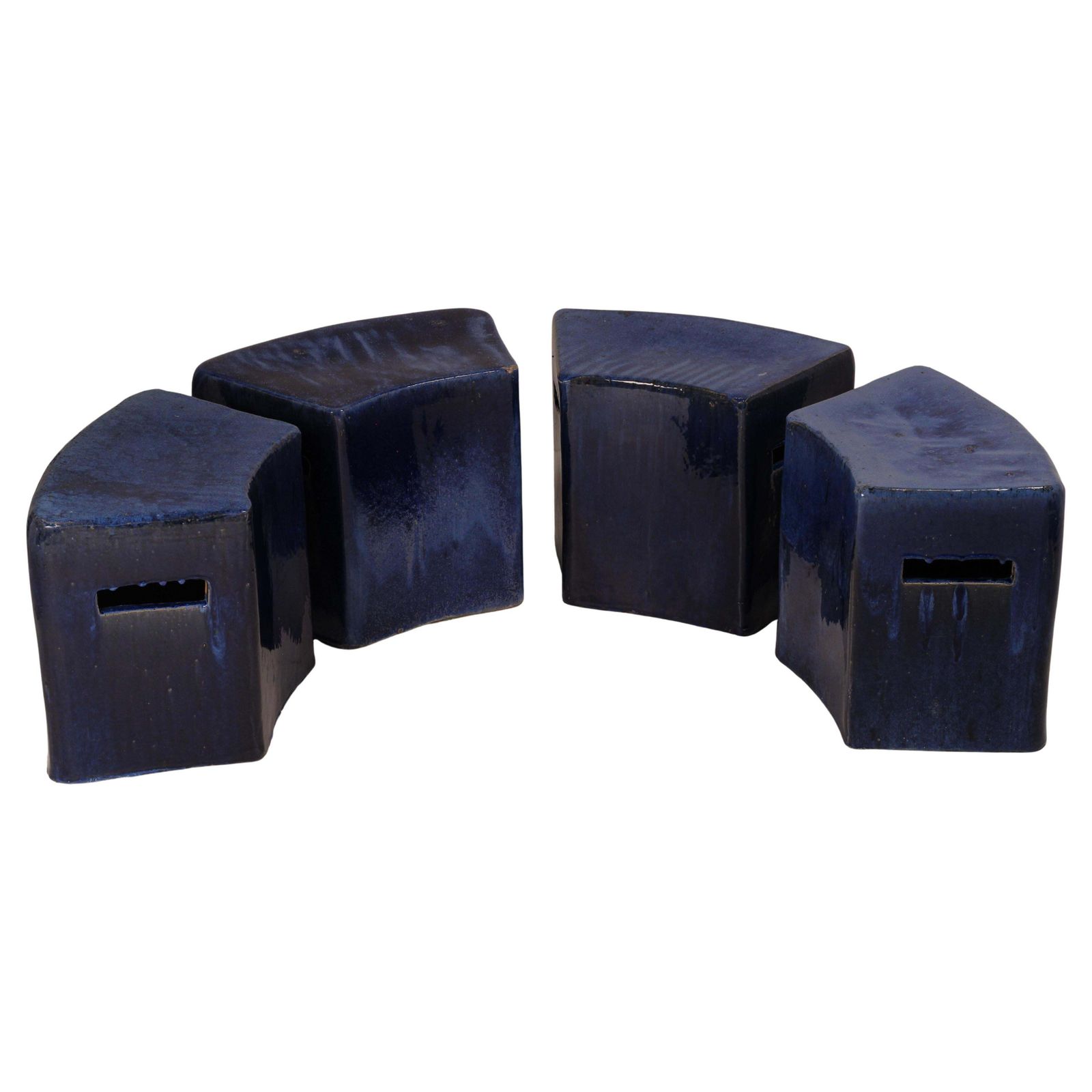 photo vinterior Set Of 4 Modular Blue Glazed Ceramic Garden Stools By Habitat/Conran Uk 1996