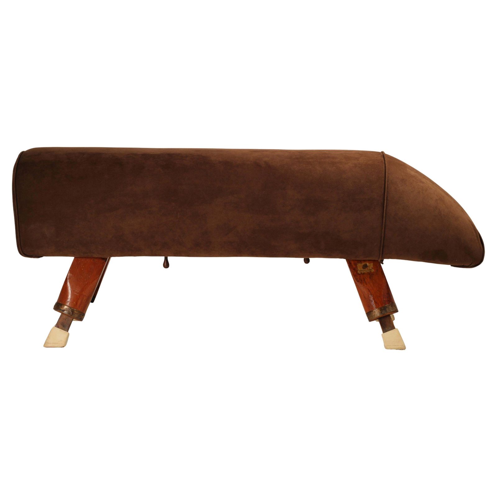 English Vintage Pommel Horse Reupholstered In Suede And Repurposed As A Bench photo 1800.0