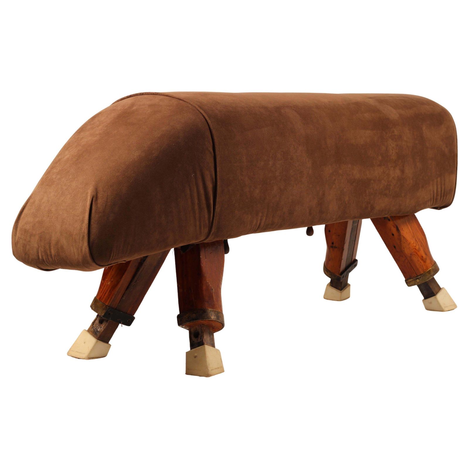 photo furniture English Vintage Pommel Horse Reupholstered In Suede And Repurposed As A Bench