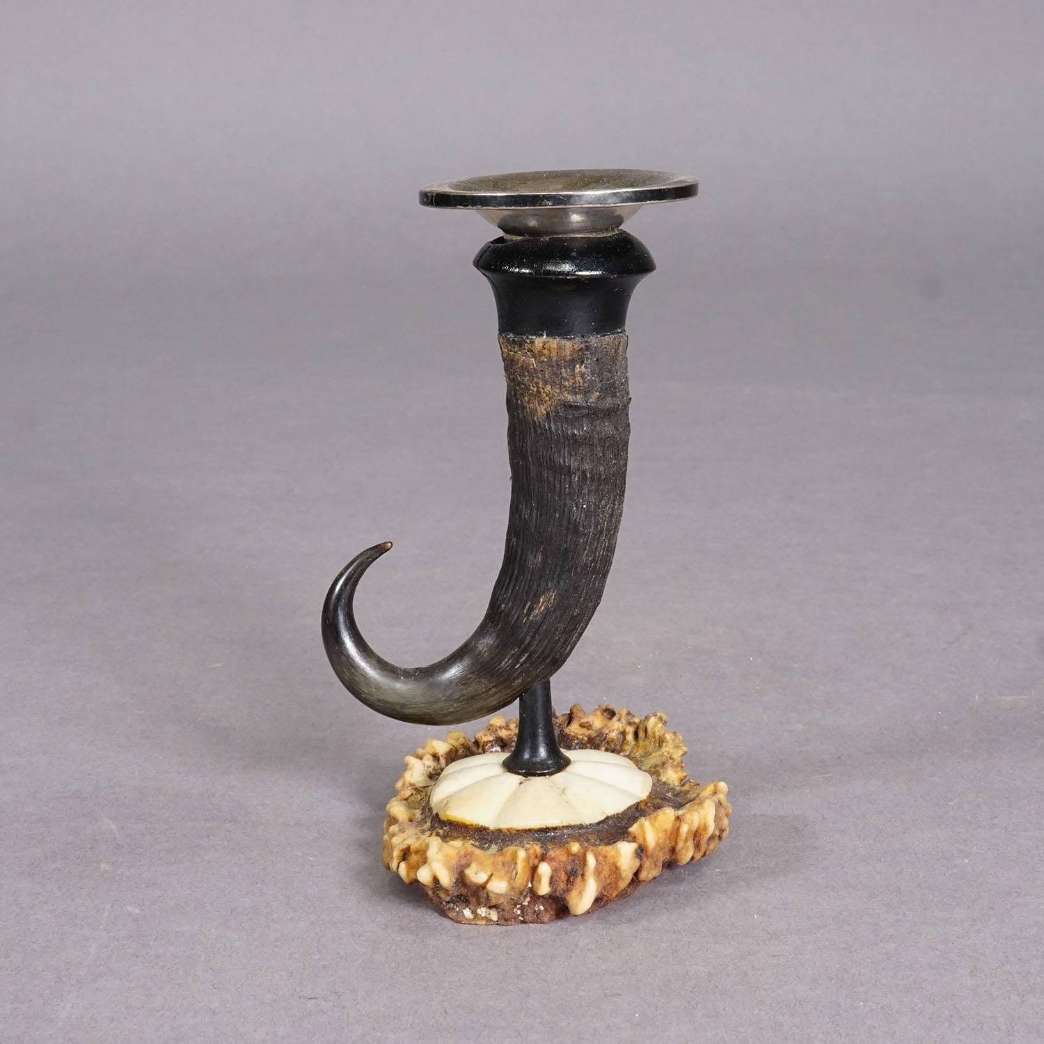 Antique Candle Stick With Real Chamois Horn, Circa 1900s photo furniture