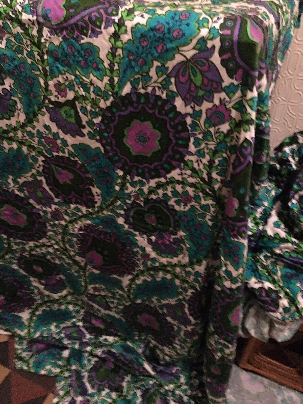 Vintage Psychedelic 1960s Fabric Curtain Material X2 Flower Power photo for sale