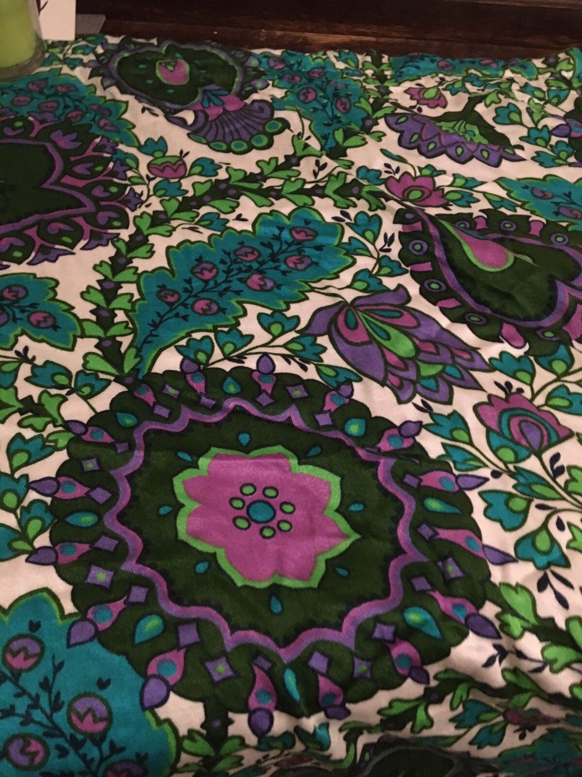 Vintage Psychedelic 1960s Fabric Curtain Material X2 Flower Power photo vintage