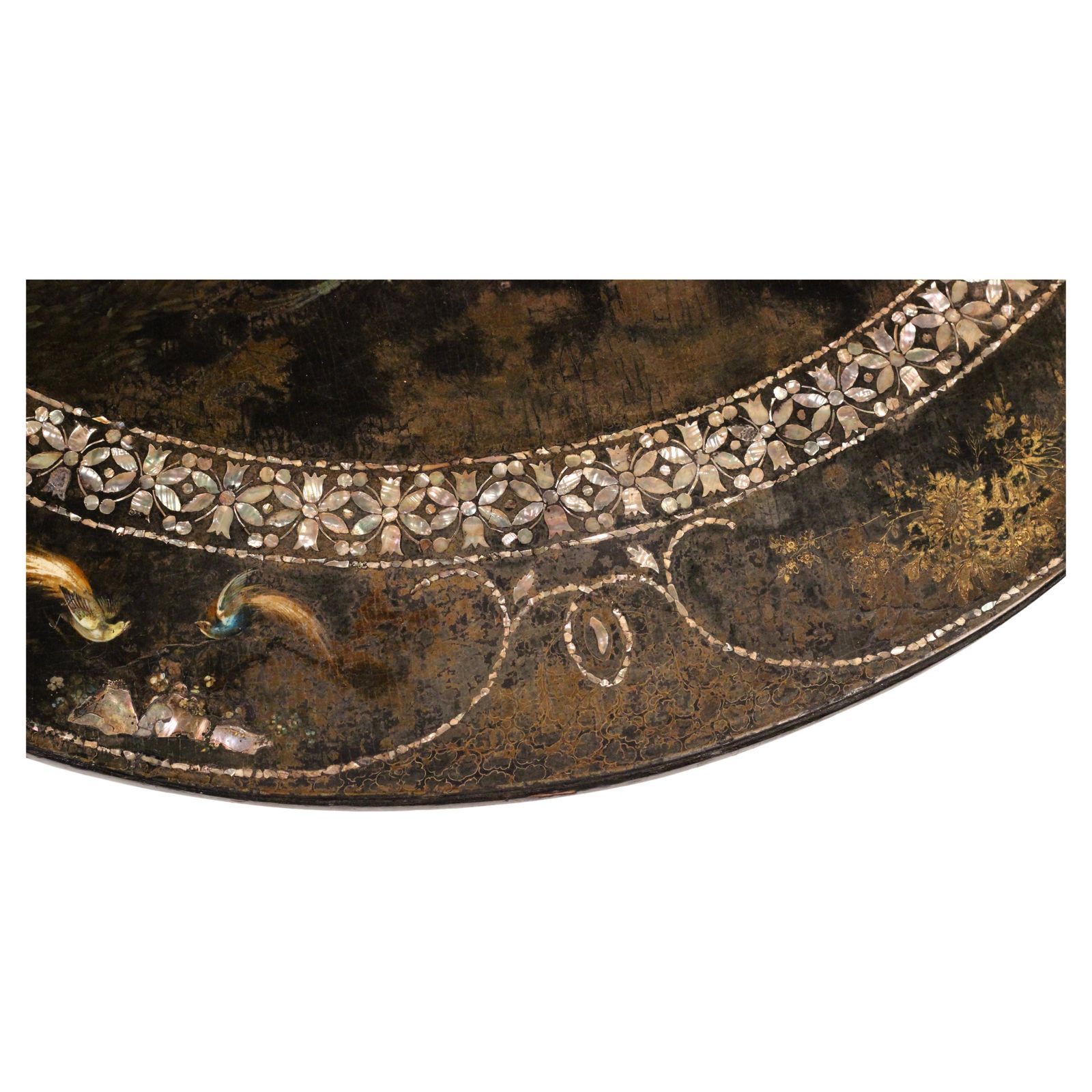 Victorian Japanned Papier Mâché Tilt Table With Nacre Inlay, C.1850 Hand Painted photo furniture
