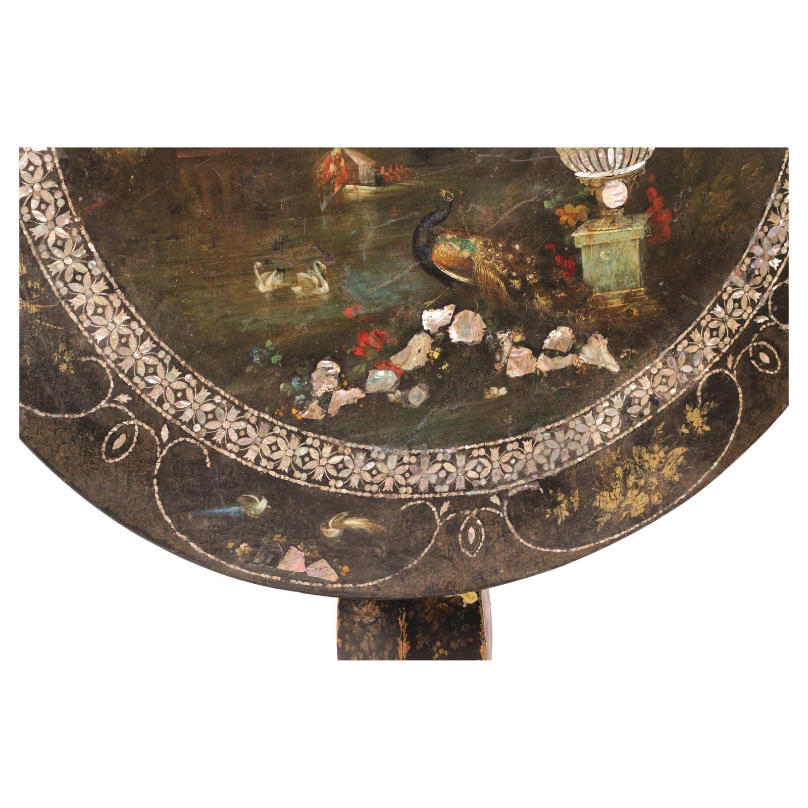 Victorian Japanned Papier Mâché Tilt Table With Nacre Inlay, C.1850 Hand Painted photo Furniture