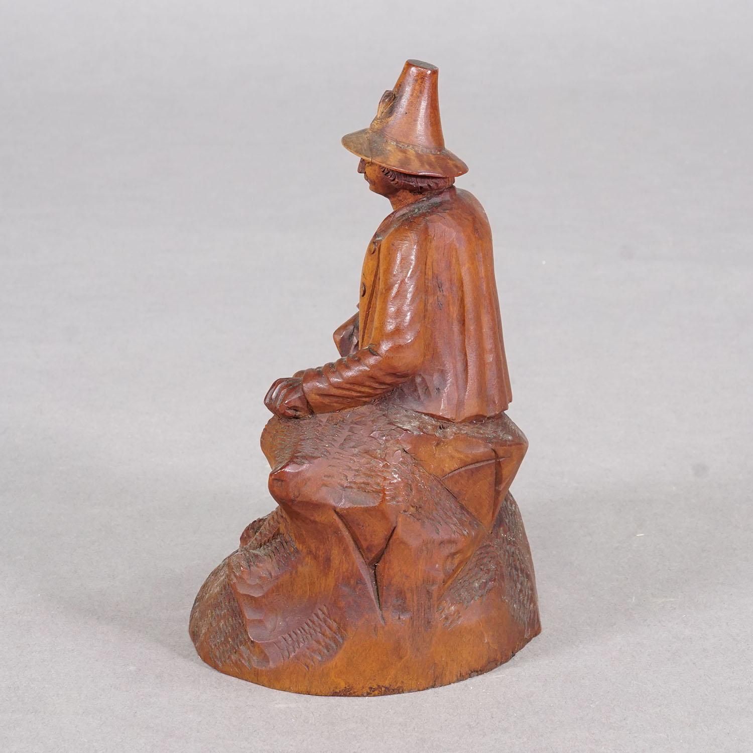 Antique Hand Carved Tyrolean Farmer Sculpture, Ca. 1880 photo Art