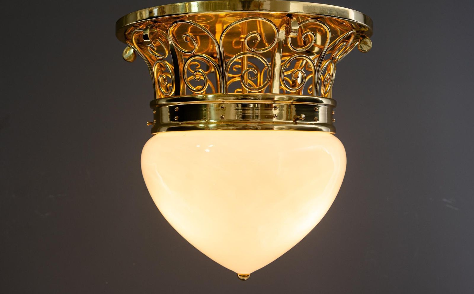 photo furniture Big Art Deco Ceiling Lamp With Original Opal Glass Shade Vienna Around 1920s