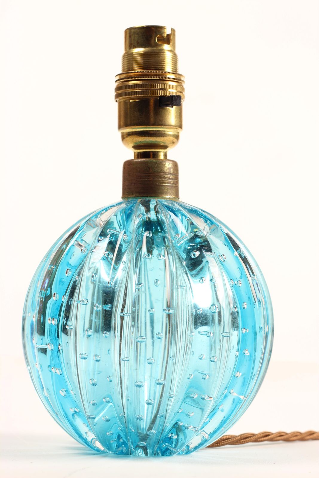 Turquoise Blue Bullicante Ribbed Globe Lamp By Archimede Seguso, Murano, Venezia photo furniture