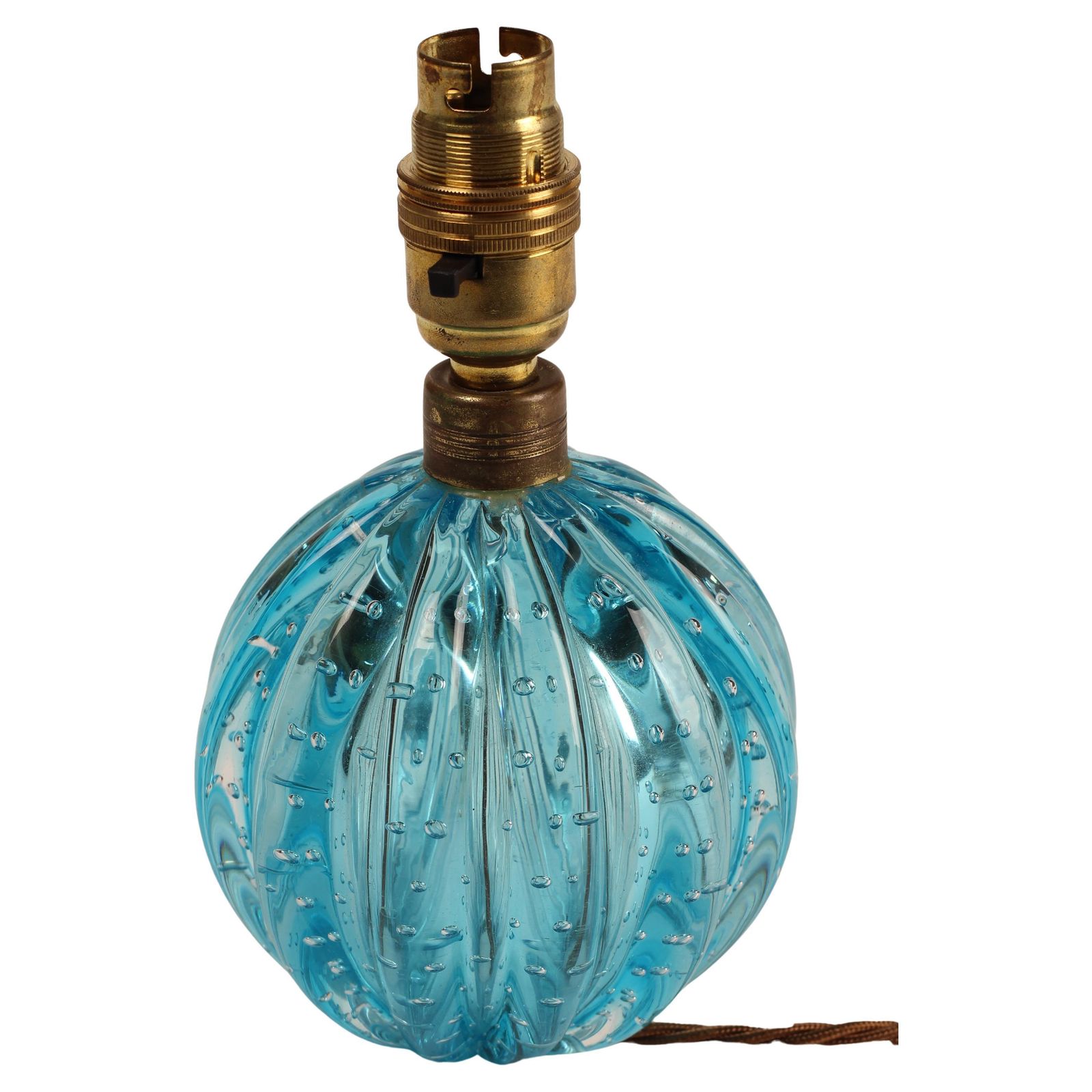 Turquoise Blue Bullicante Ribbed Globe Lamp By Archimede Seguso, Murano, Venezia photo Lighting