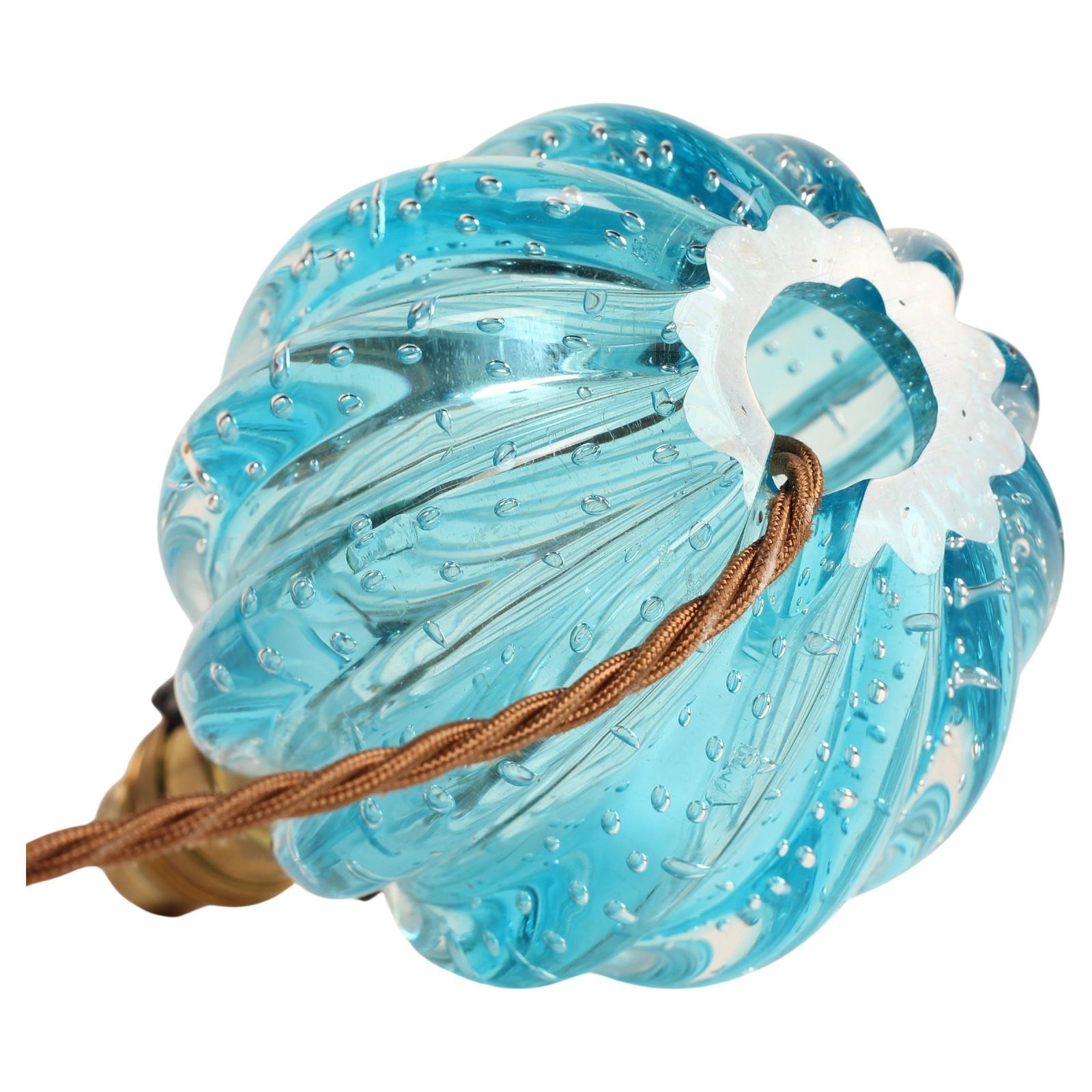 Turquoise Blue Bullicante Ribbed Globe Lamp By Archimede Seguso, Murano, Venezia photo buy