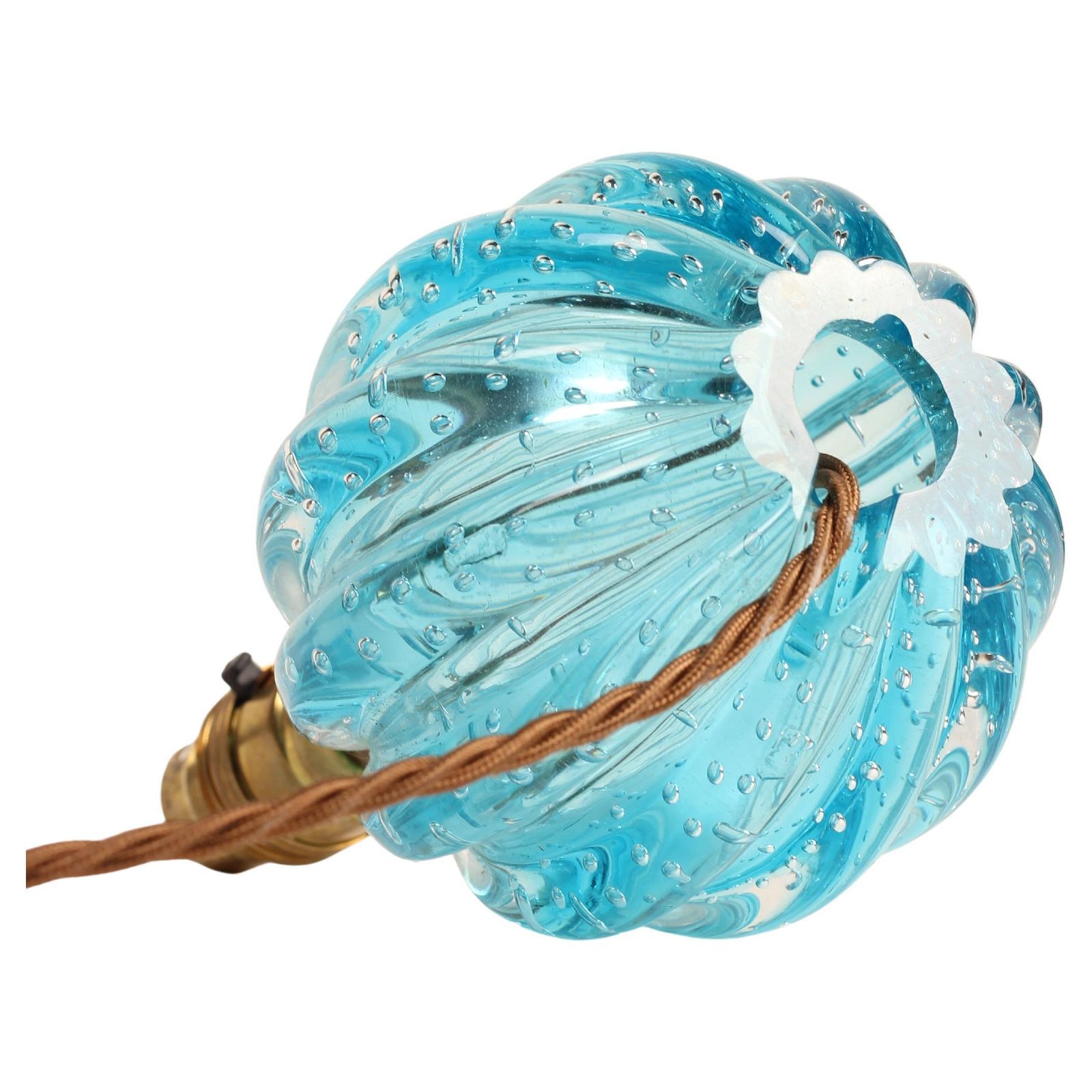 826.0 Turquoise Blue Bullicante Ribbed Globe Lamp By Archimede Seguso, Murano, Venezia photo