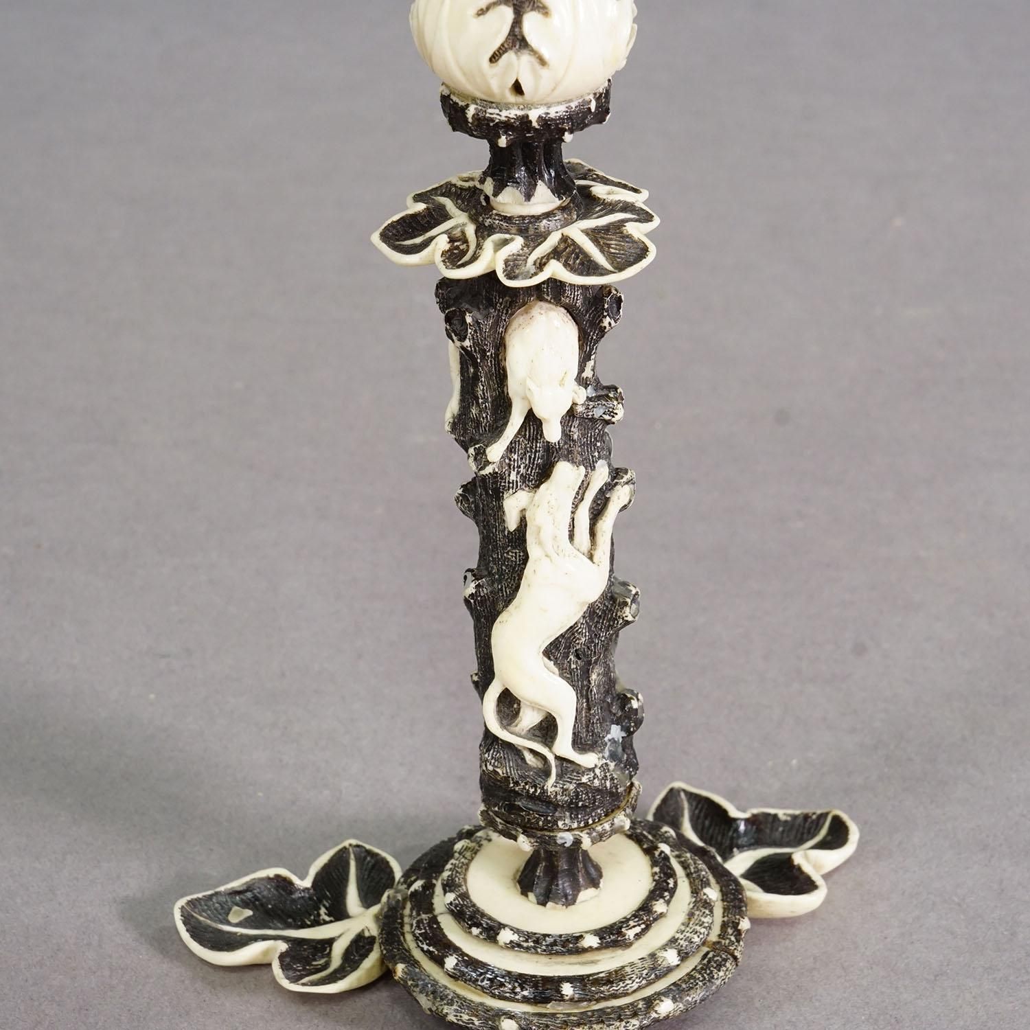 Antique Antler And Bone Candle Holder, Germany Ca. 1850 photo furniture