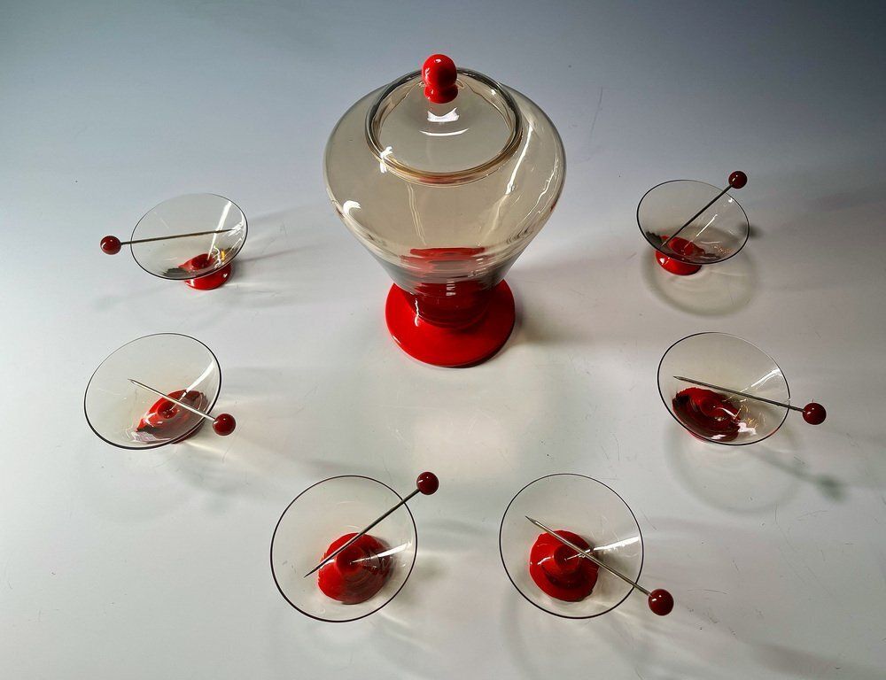 Italian Liquor Set In Murano Glass By Napoleone Martinuzzi For Venini, 1930s, Set Of 13 photo furniture