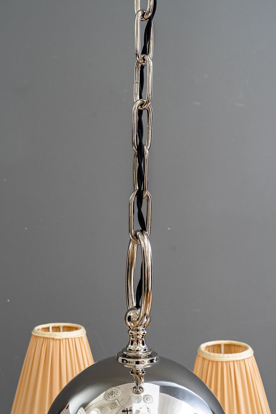 photo vinterior Art Deco Nickel Plated Chandelier With Fabric Shades Vienna Around 1920s