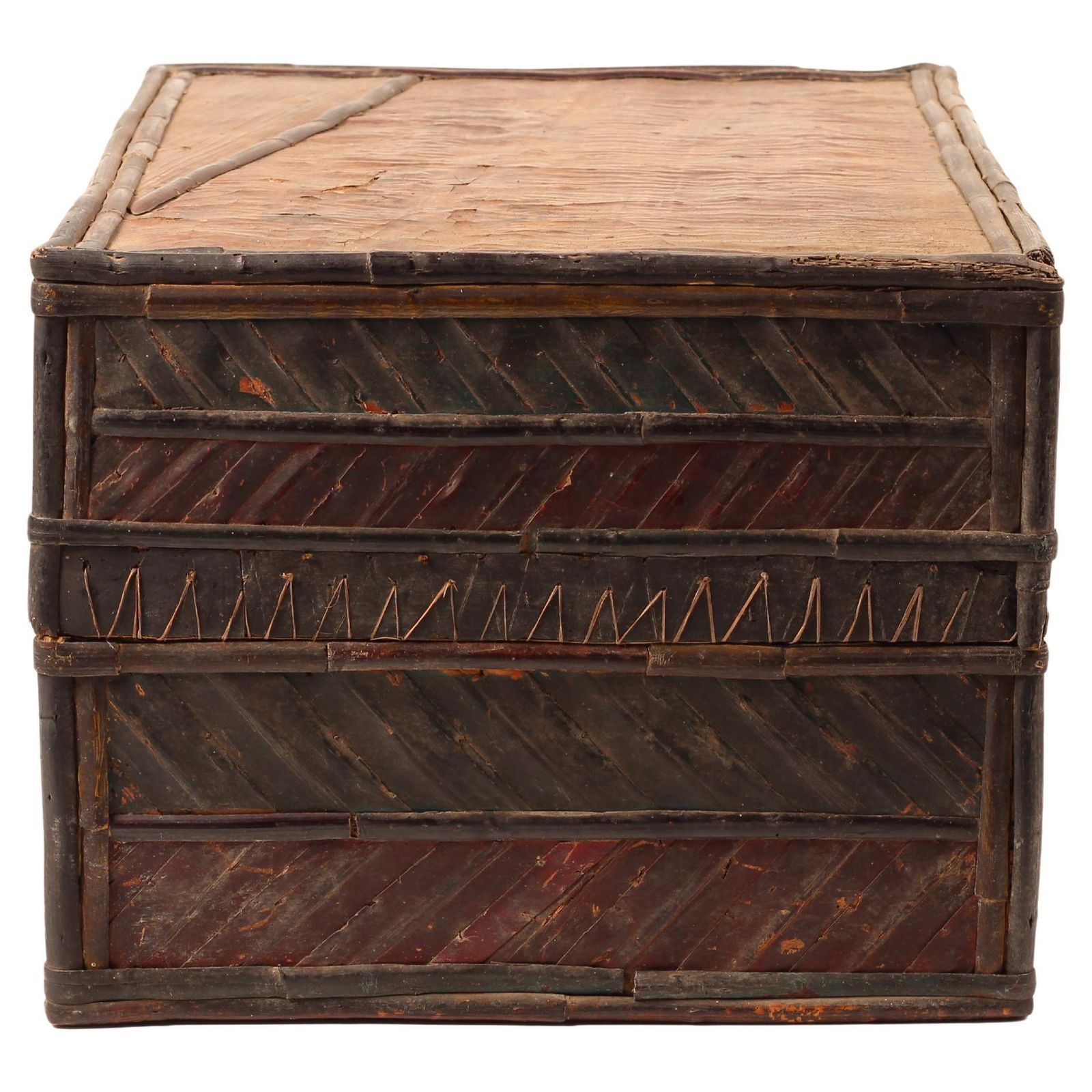 Folk Art Dowry Box, Lombok Indonesia, Cowrie, Painted Palm & Bamboo 1950’s Sasak photo vinterior