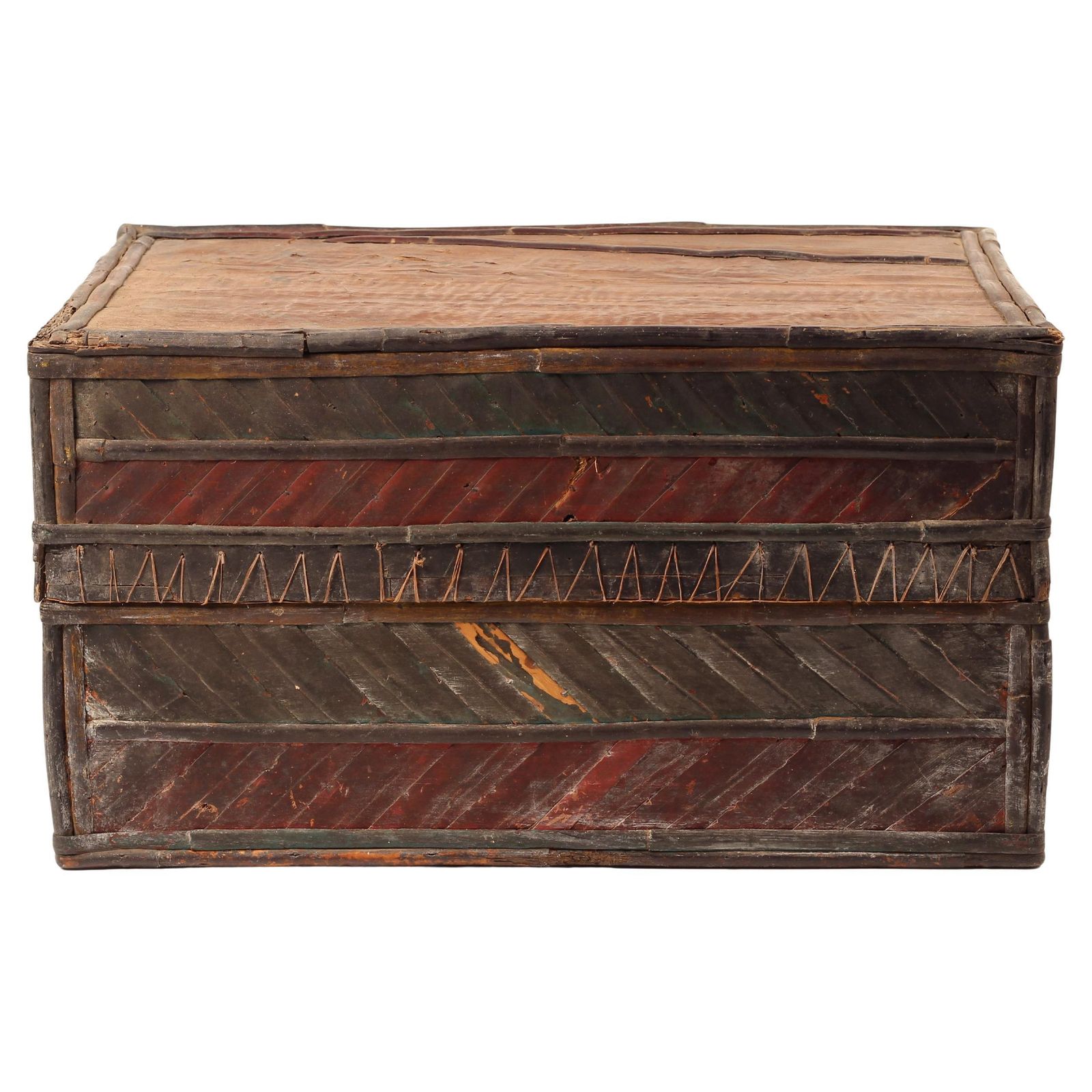 Home Decor Folk Art Dowry Box, Lombok Indonesia, Cowrie, Painted Palm & Bamboo 1950’s Sasak photo