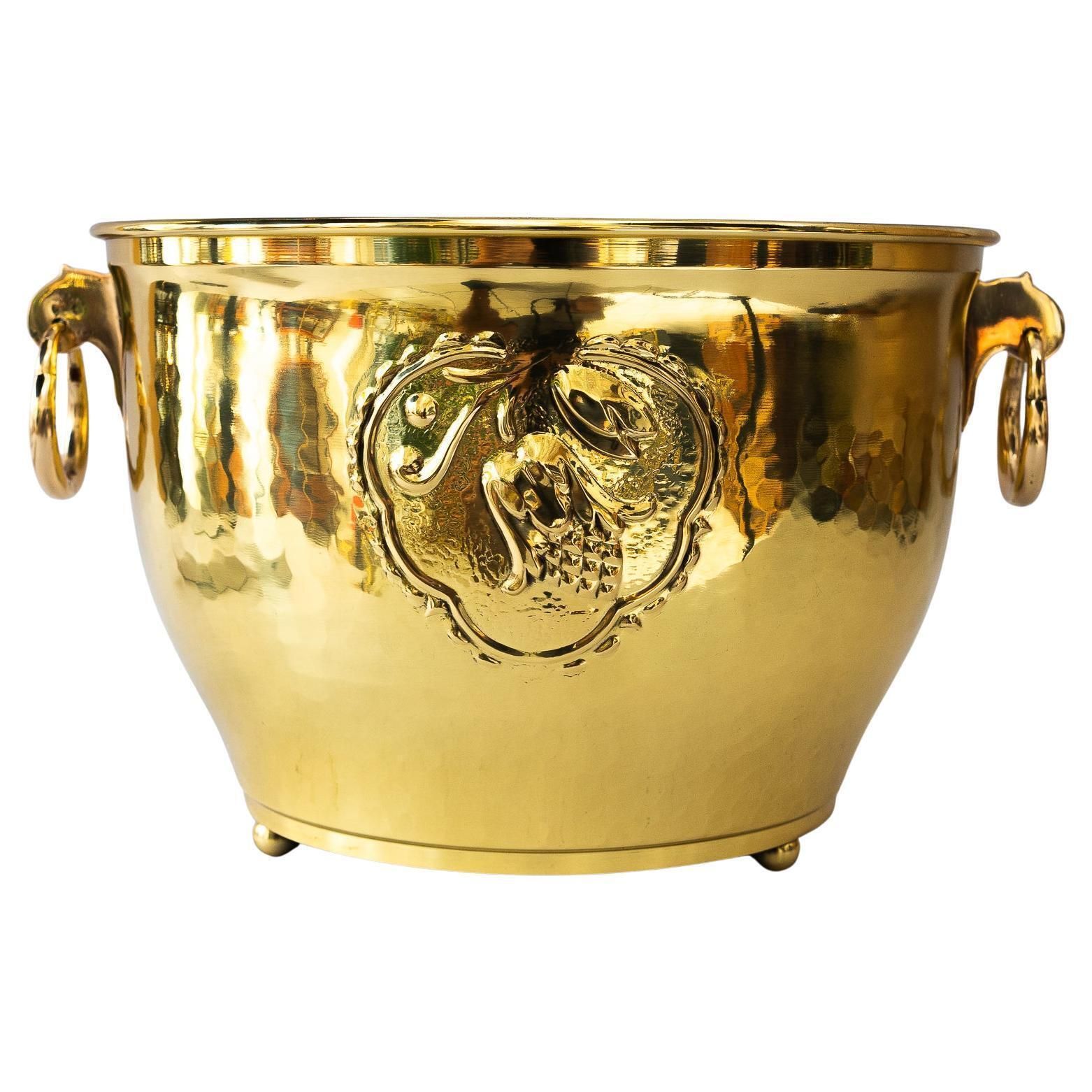 Art Deco Brass Palm Pot Around 1920s