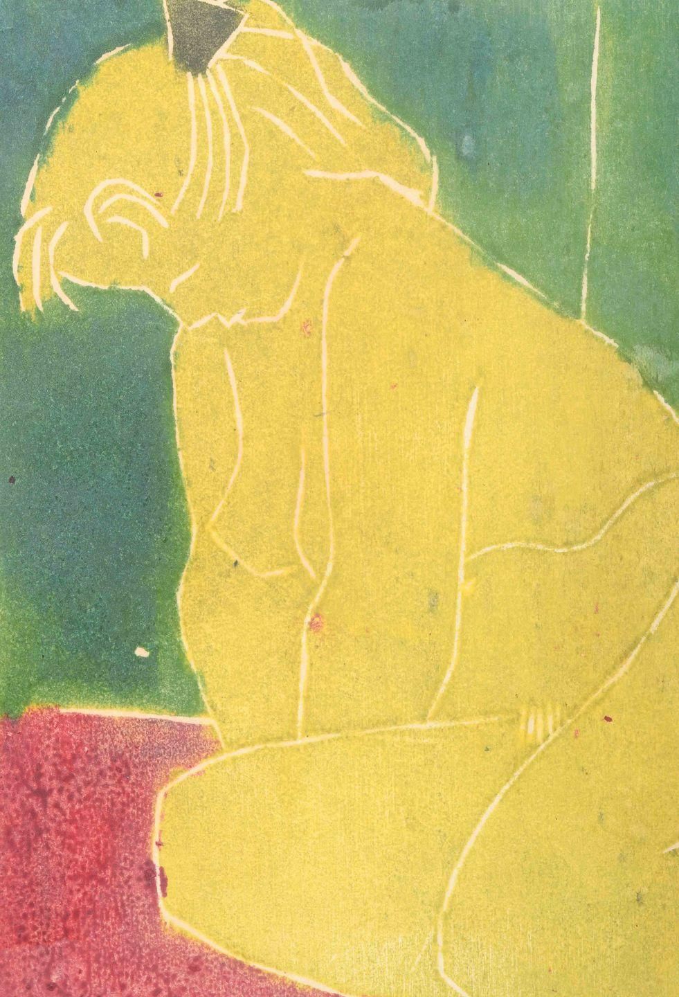 Bragi ásgeirsson. Color Woodcut On Paper. Study Of Nude. Dated 1953 photo furniture