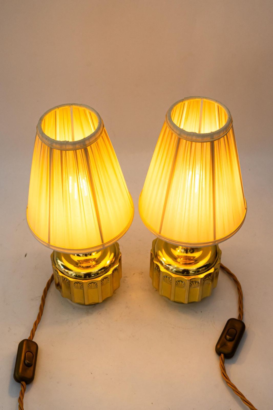 photo furniture 2 Art Deco Table Lamps With Fabric Shades Vienna Around 1920