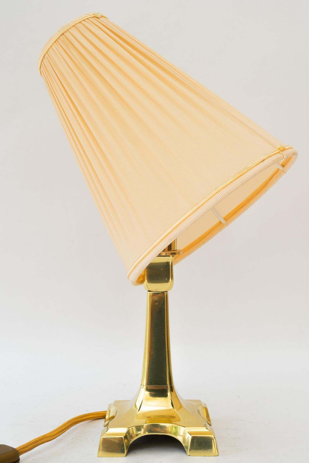 Art Deco Brass Table Lamp With Fabric Shade Vienna Around 1920s photo vinterior