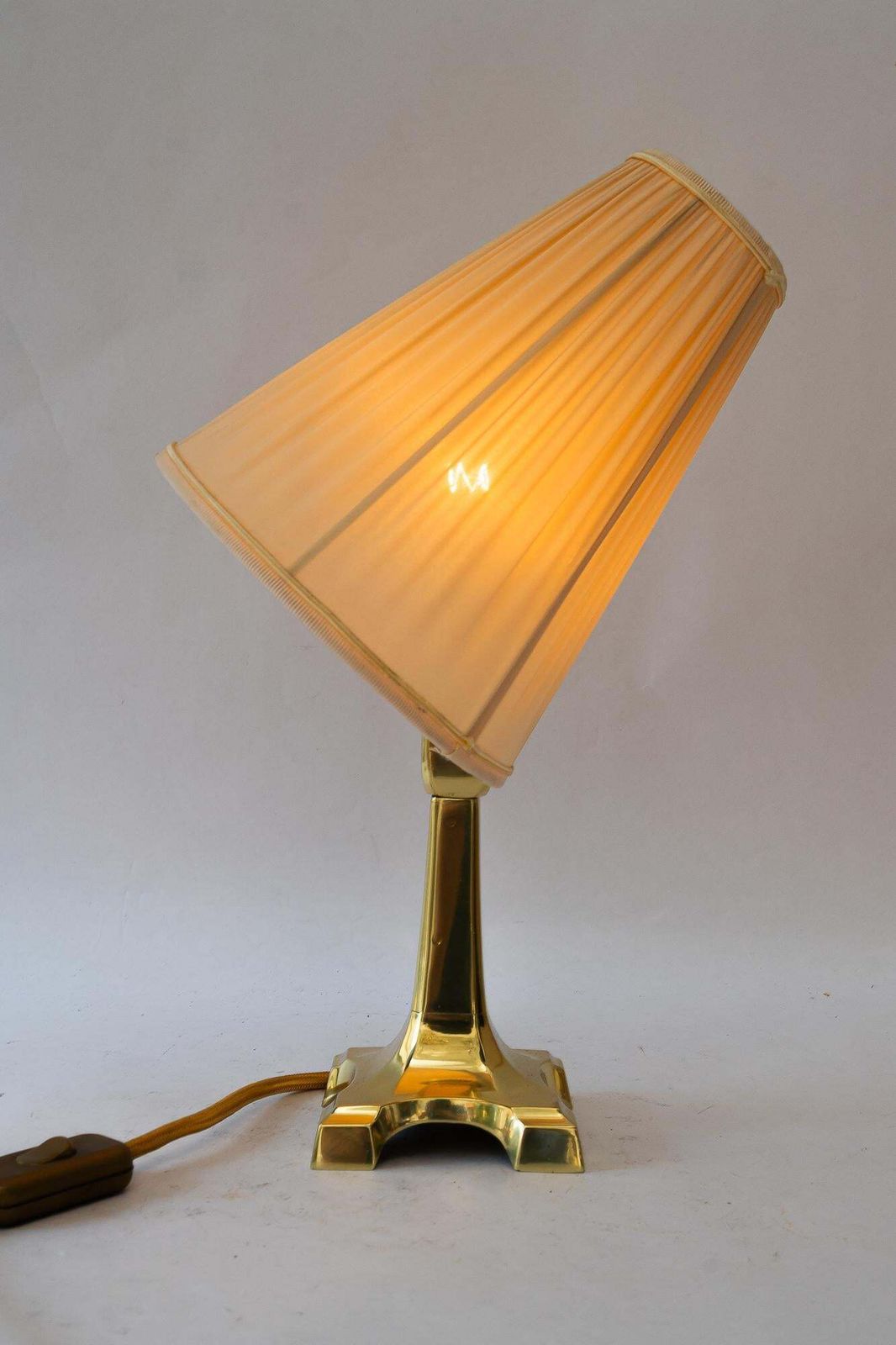 photo for sale Art Deco Brass Table Lamp With Fabric Shade Vienna Around 1920s