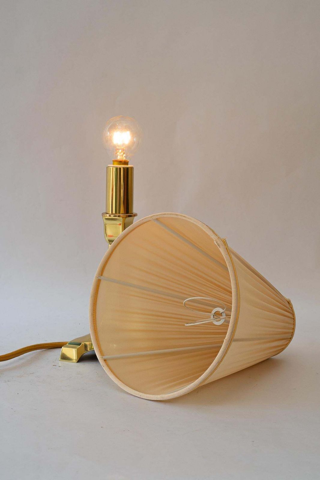 354.0 Art Deco Brass Table Lamp With Fabric Shade Vienna Around 1920s photo