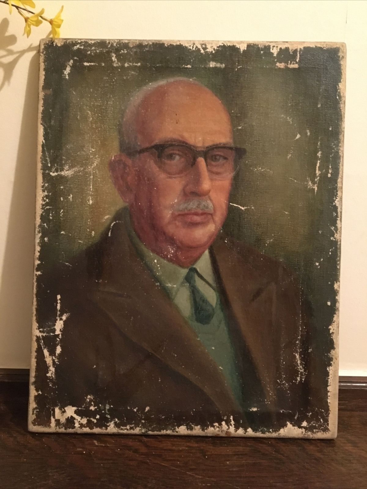 Vintage Oil Painting 1963 Portrait Signed Canvas Original photo furniture
