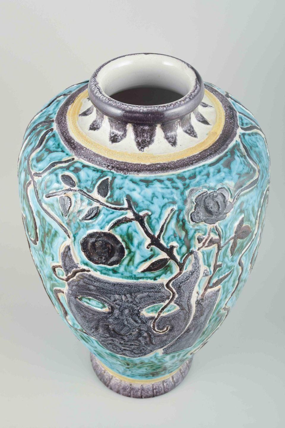 åke Holm For Höganäs. Large Stoneware Vase With Turquoise And Black Glaze. photo furniture