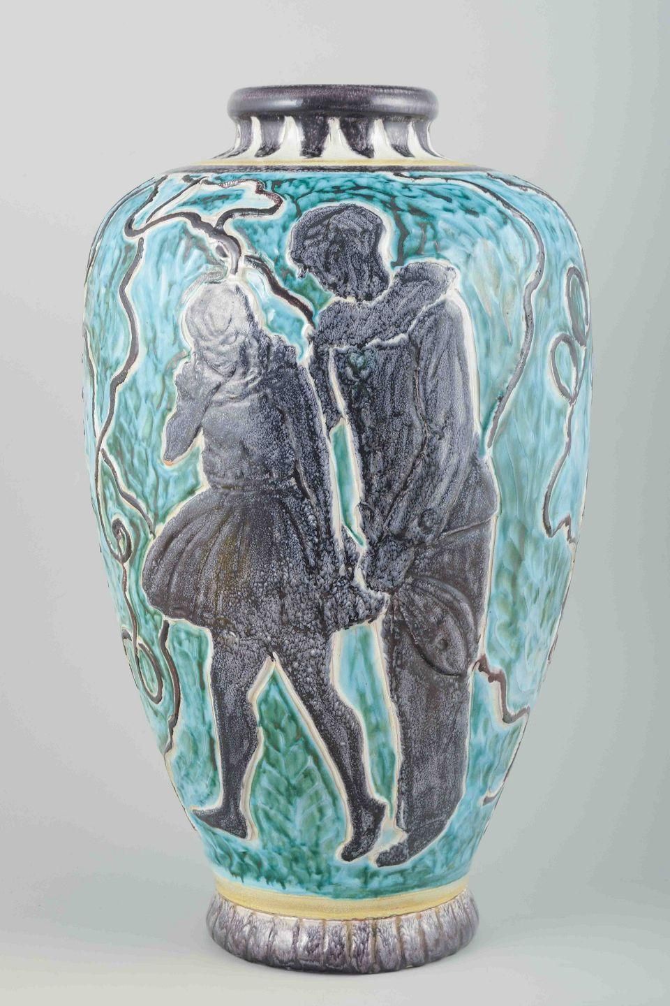åke Holm For Höganäs. Large Stoneware Vase With Turquoise And Black Glaze. photo Home Decor