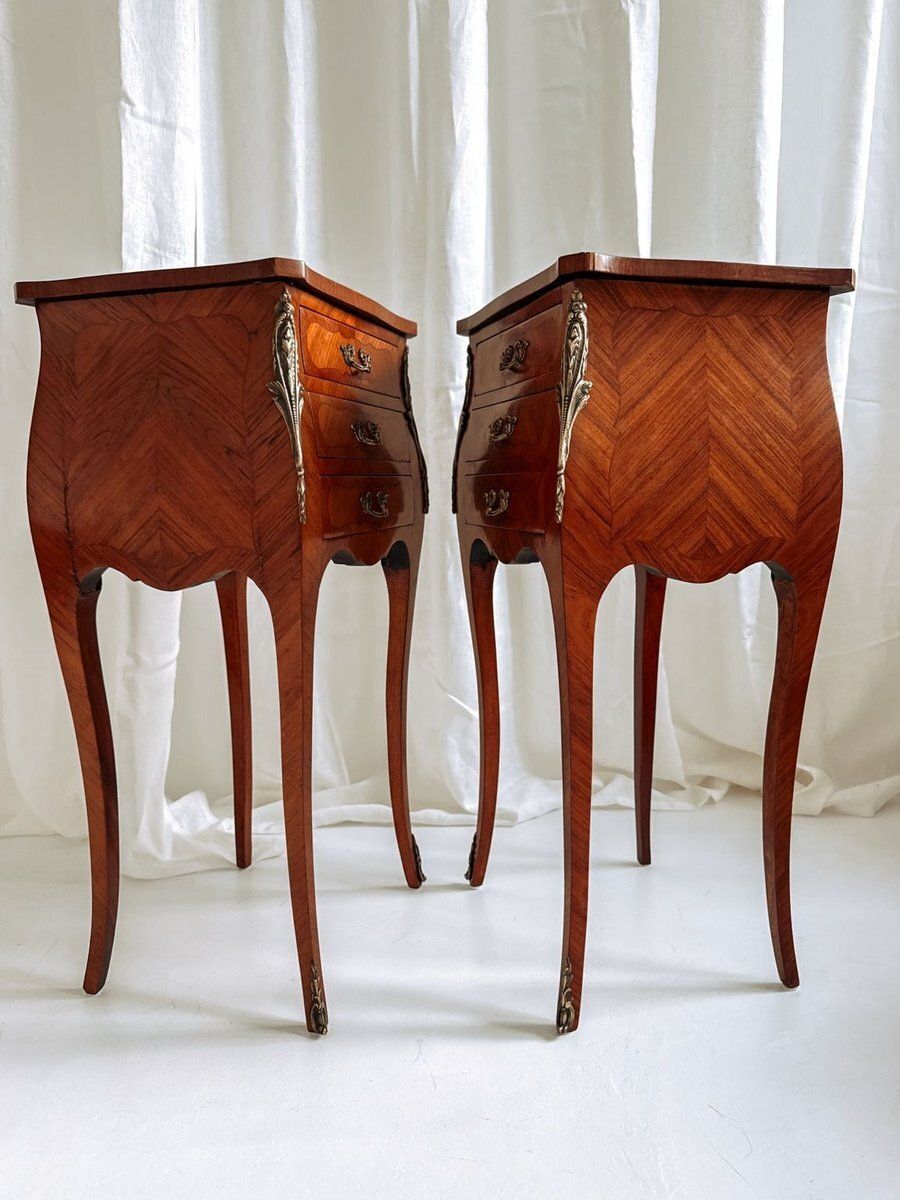 8172.0 Louis XV French Bedside Tables With Floral Marquetry, 1940s, Set Of 2 photo