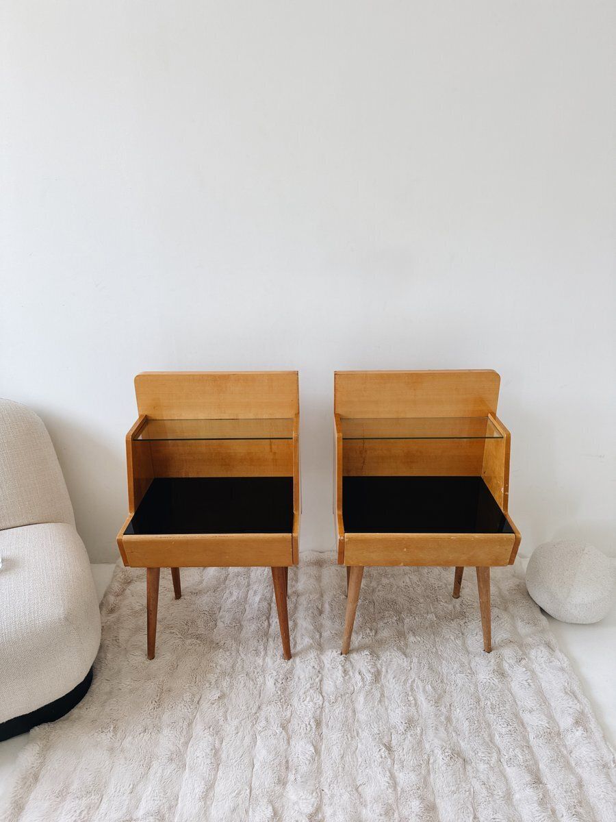 photo for sale Mid Century Modern Nightstands Attributed To Jitona Soběslav, Czechoslovakia, 1960s, Set Of 2