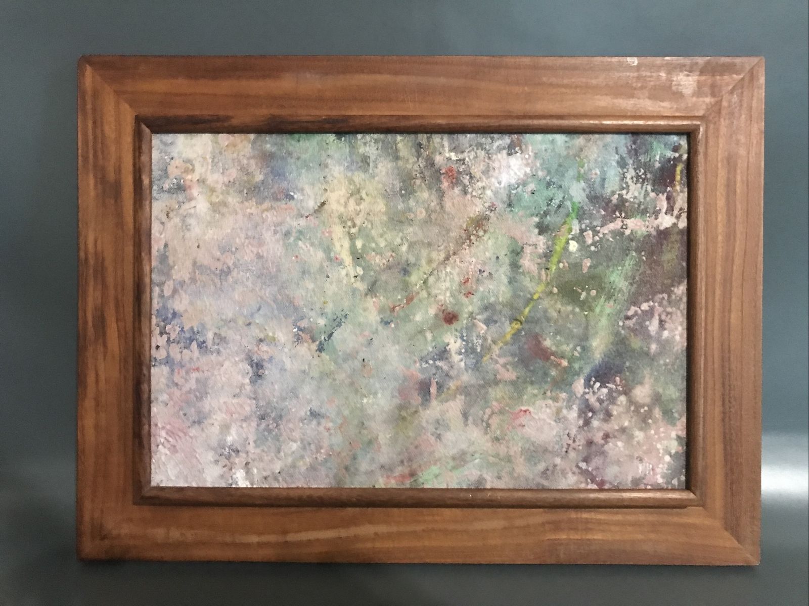 Original Abstract Painting Expressionist Canvas Signed Teak Frame 1982  Vintage