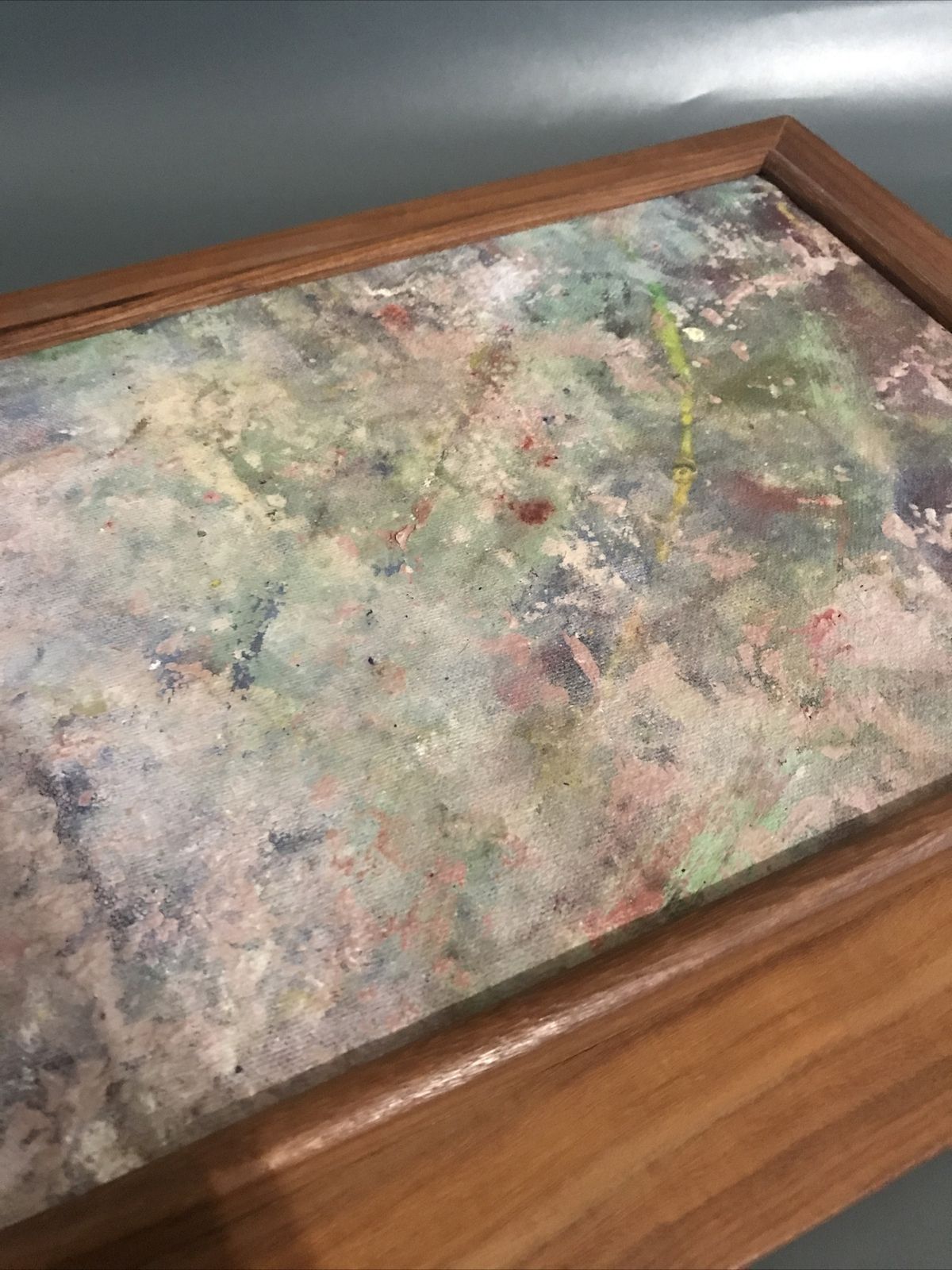 Original Abstract Painting Expressionist Canvas Signed Teak Frame 1982  Vintage photo vintage