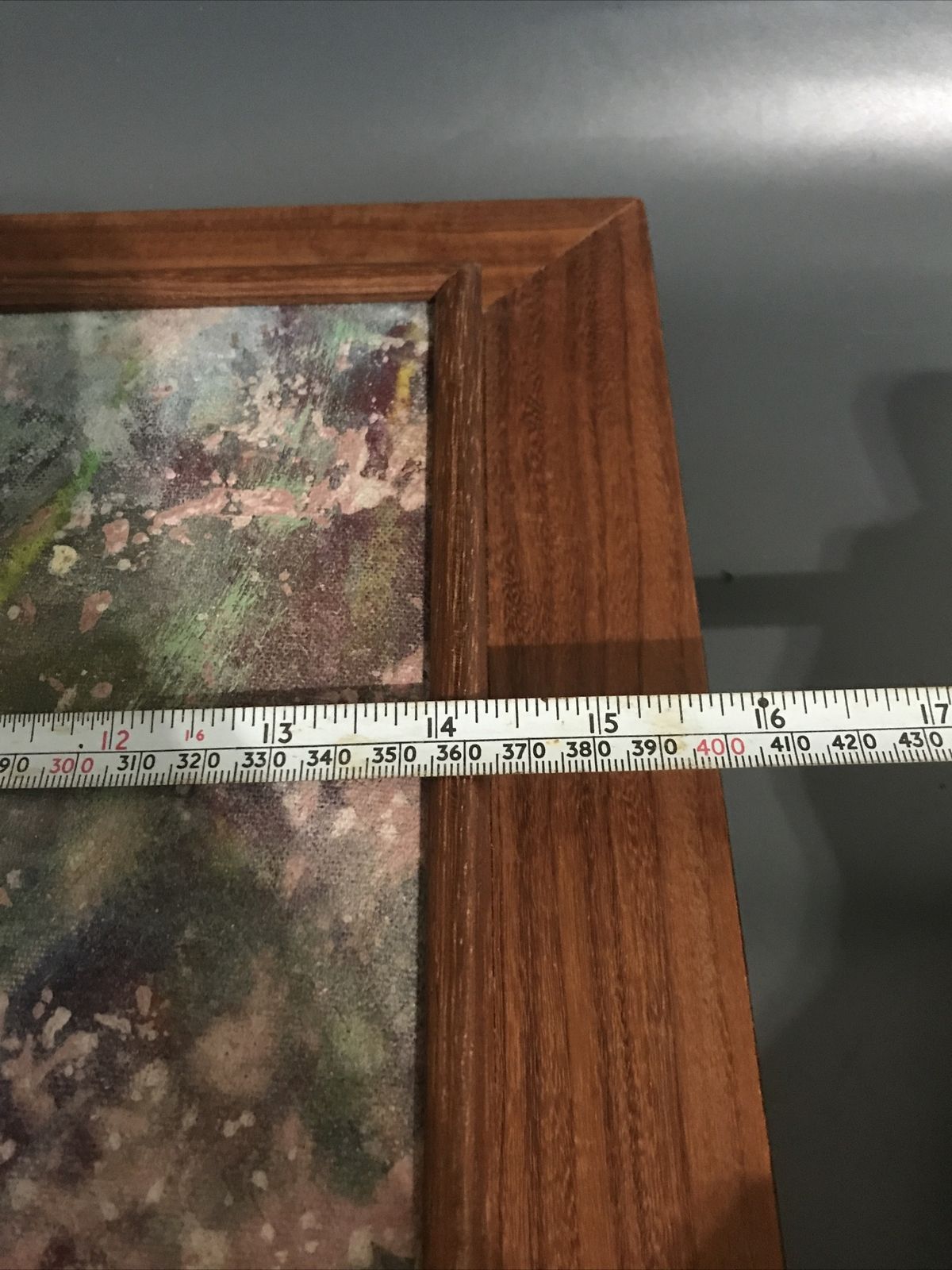photo for sale Original Abstract Painting Expressionist Canvas Signed Teak Frame 1982  Vintage