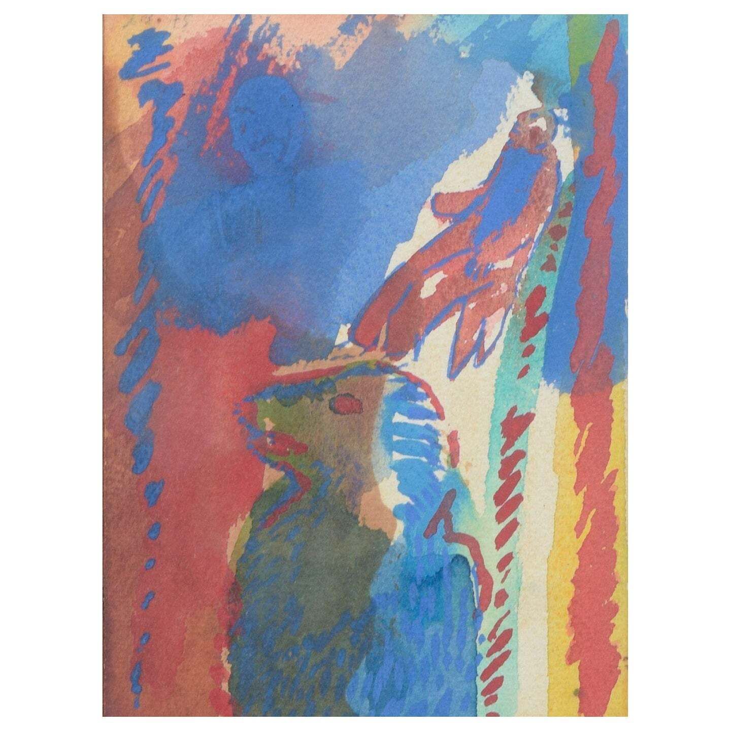 Jens Birkemose. Watercolor On Paper. Composition With Animal Motif.