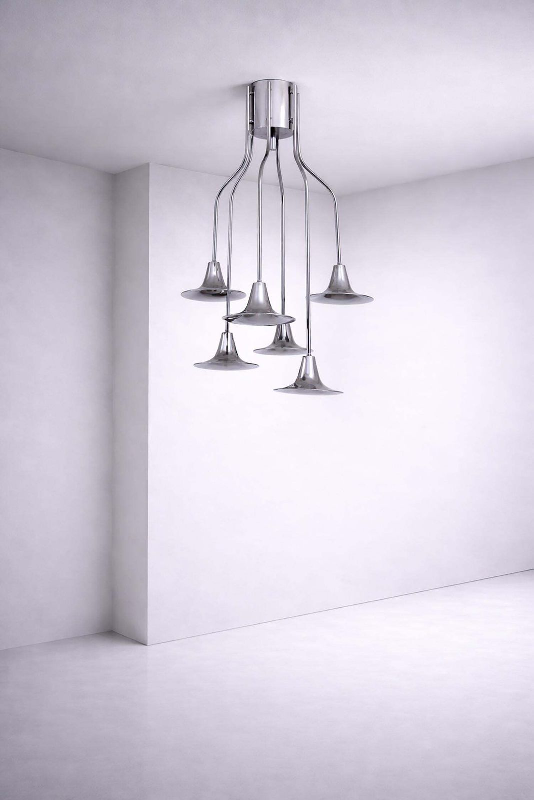 "Trumpet" Chandelier By Goffredo Reggiani 6 Lights, Space Age photo Lighting