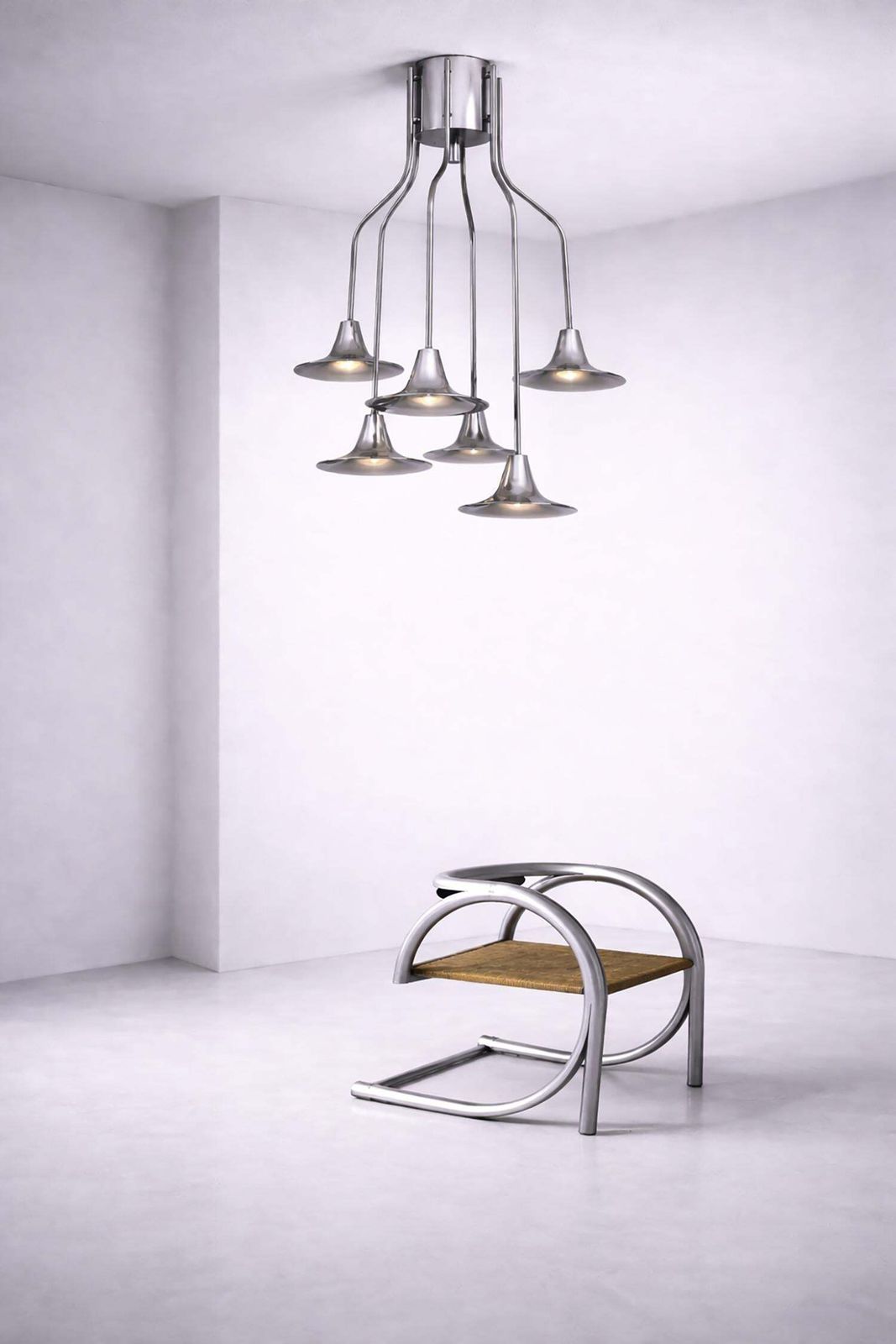 "Trumpet" Chandelier By Goffredo Reggiani 6 Lights, Space Age photo vinterior