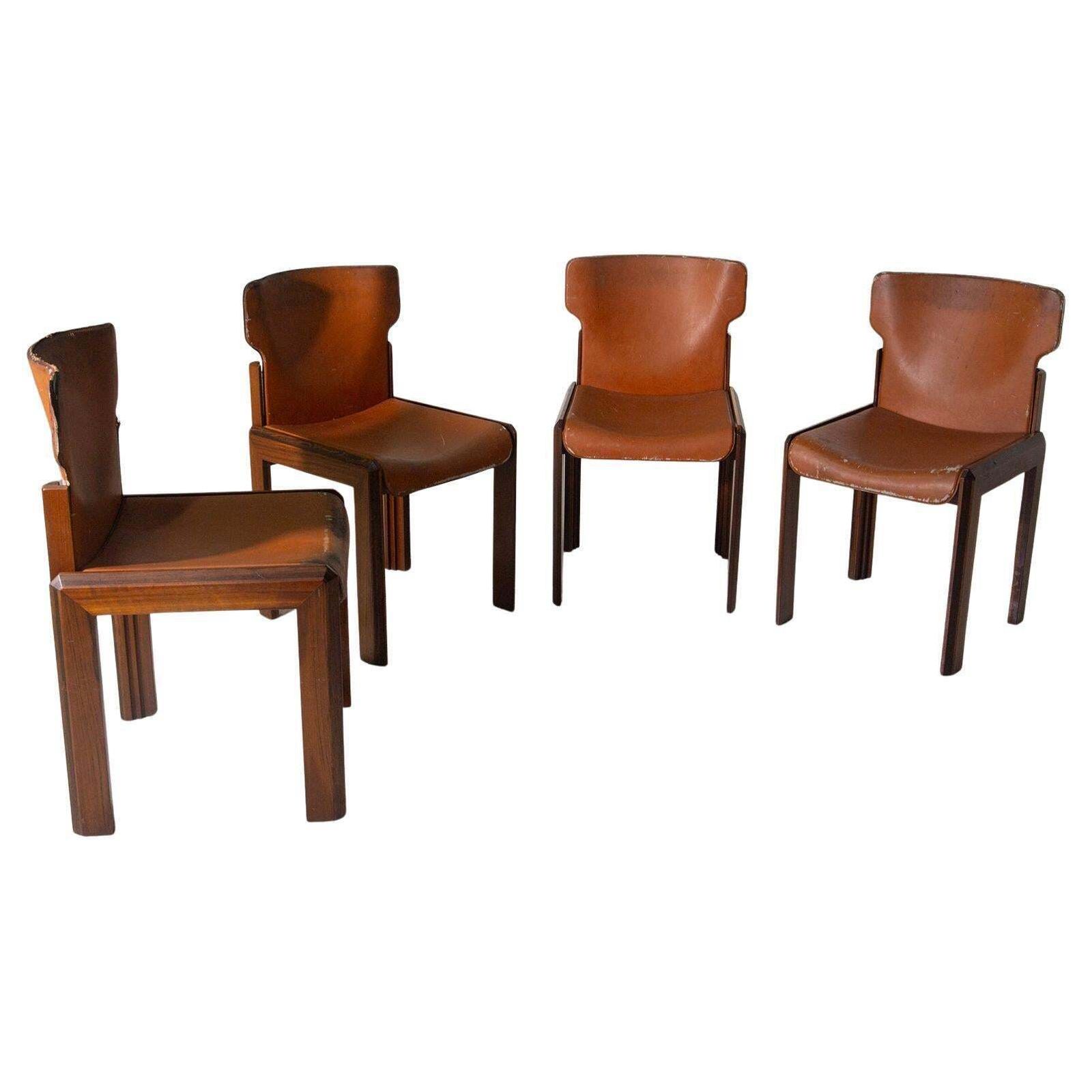 Rare Chairs By Luciano Frigerio, Paganini Model From Frigerio Desio In Leather