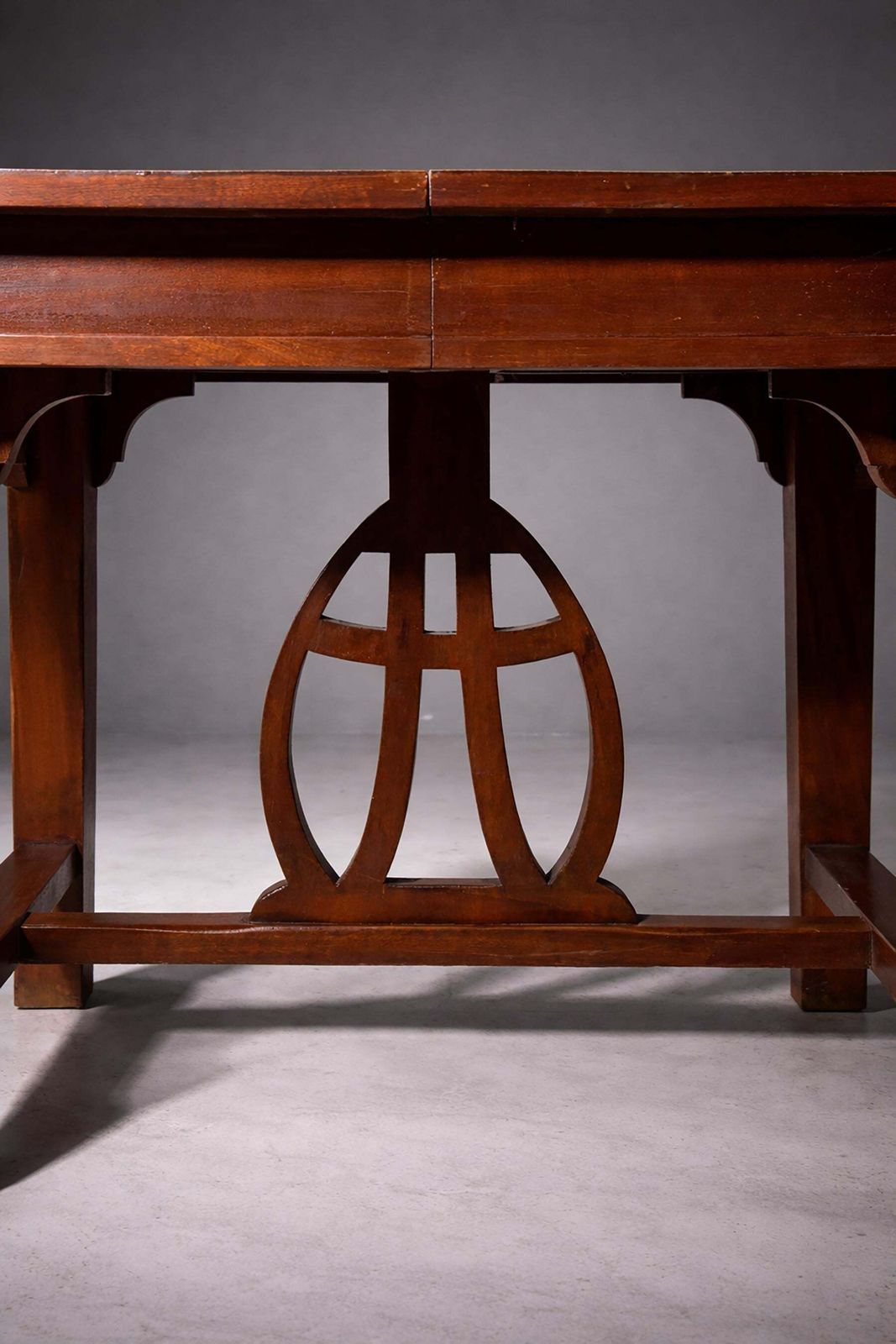 photo for sale Italian Art Nouveau Walnut Extendable Dining Table With Lyre Motif Base, Liberty