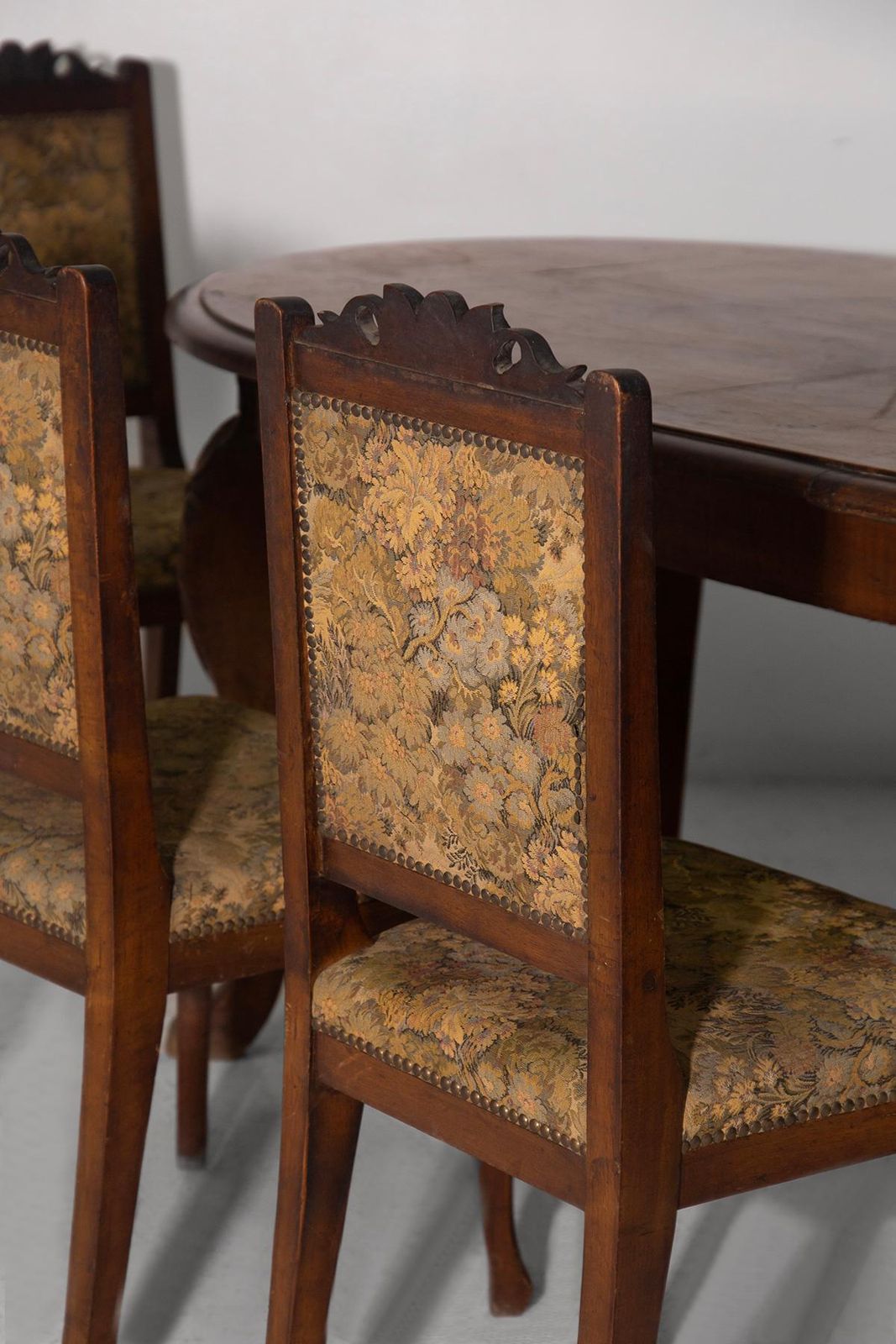 French Dining Chairs, Set Of Six With Original Upholstery And Carved Walnut Leg photo 6766.0