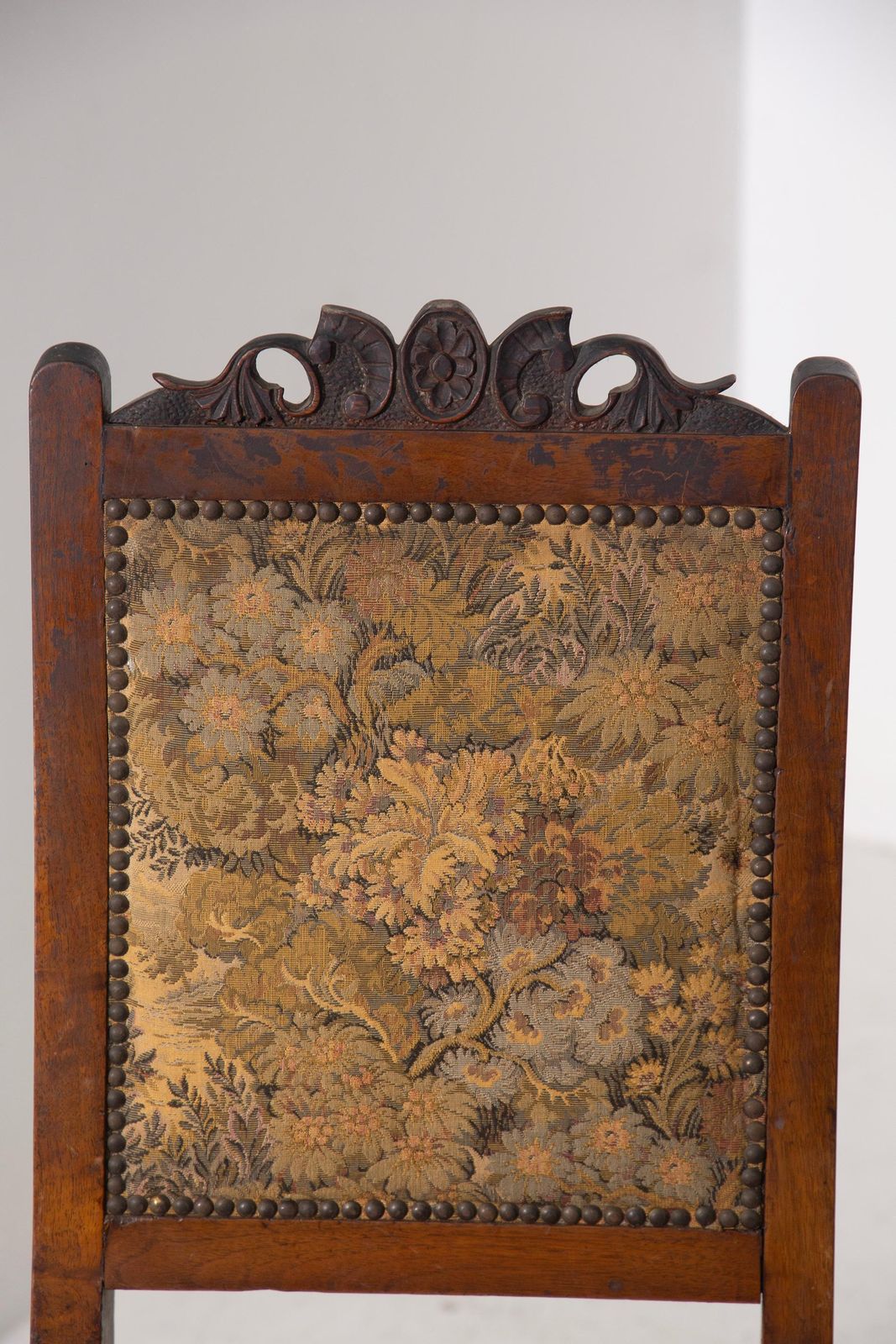 French Dining Chairs, Set Of Six With Original Upholstery And Carved Walnut Leg photo vintage
